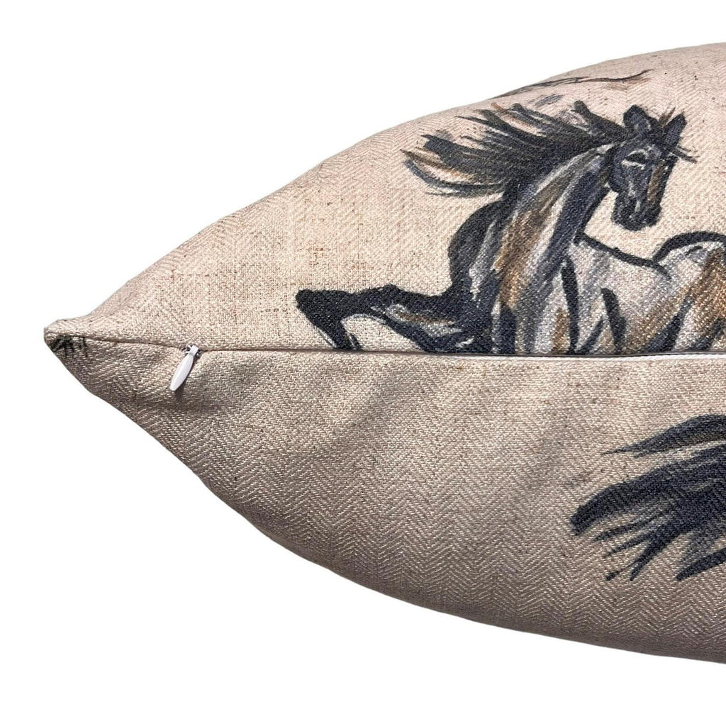 Wild Horse Linen Pillow Cover, Equestrian Farmhouse Decor