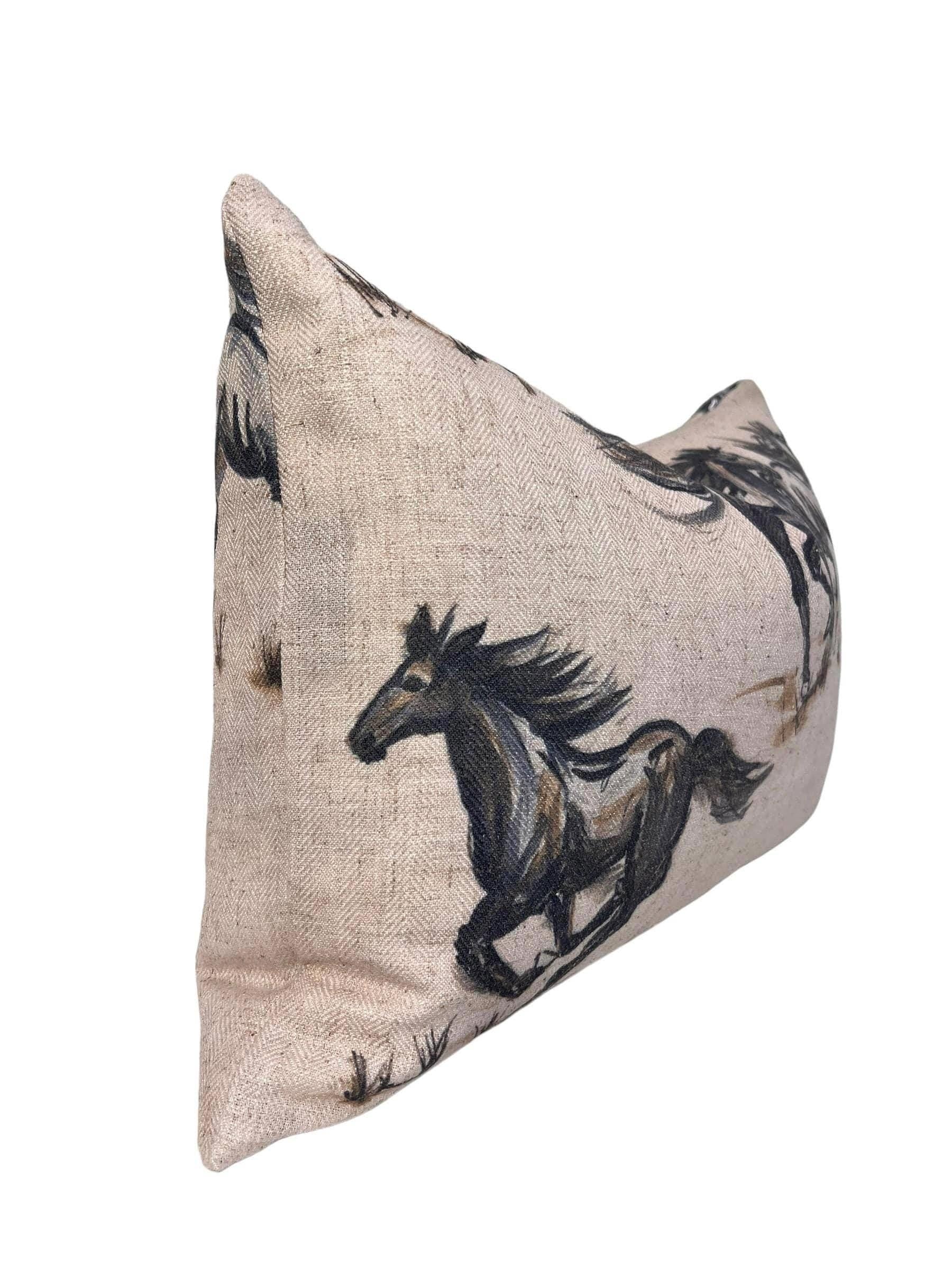 Wild Horse Linen Pillow Cover, Equestrian Farmhouse Decor