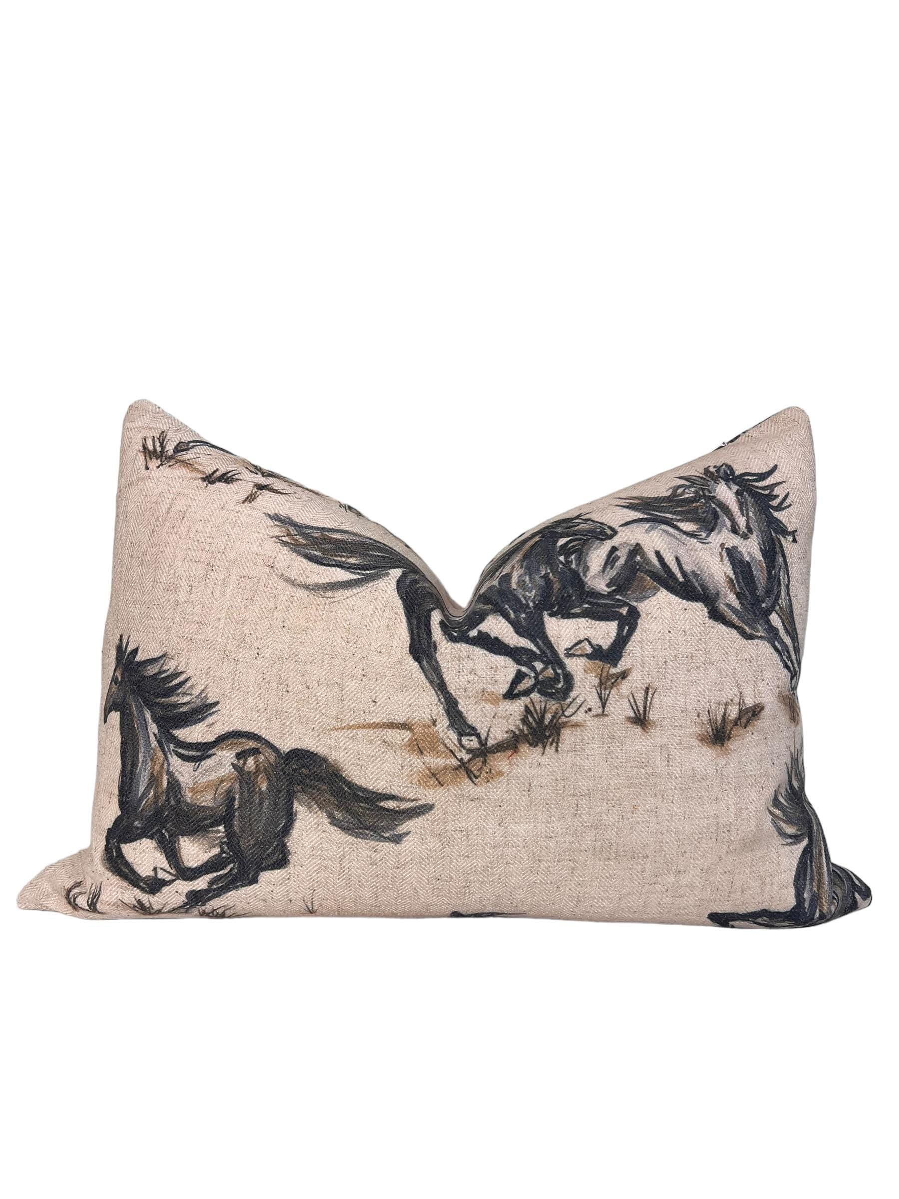 Wild Horse Linen Pillow Cover, Equestrian Farmhouse Decor