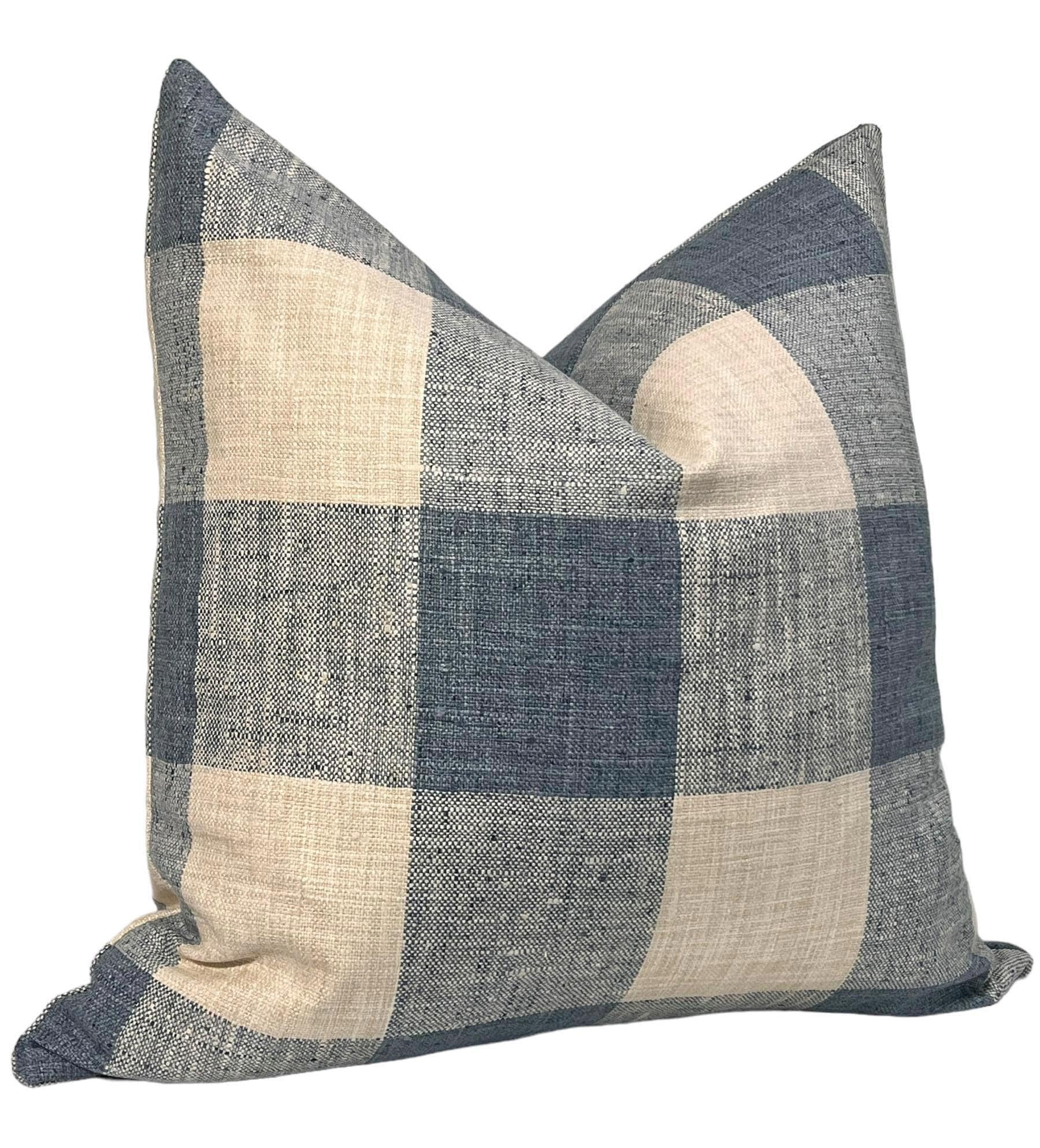 Blue and Beige Buffalo Check Pillow Cover, Farmhouse Decor