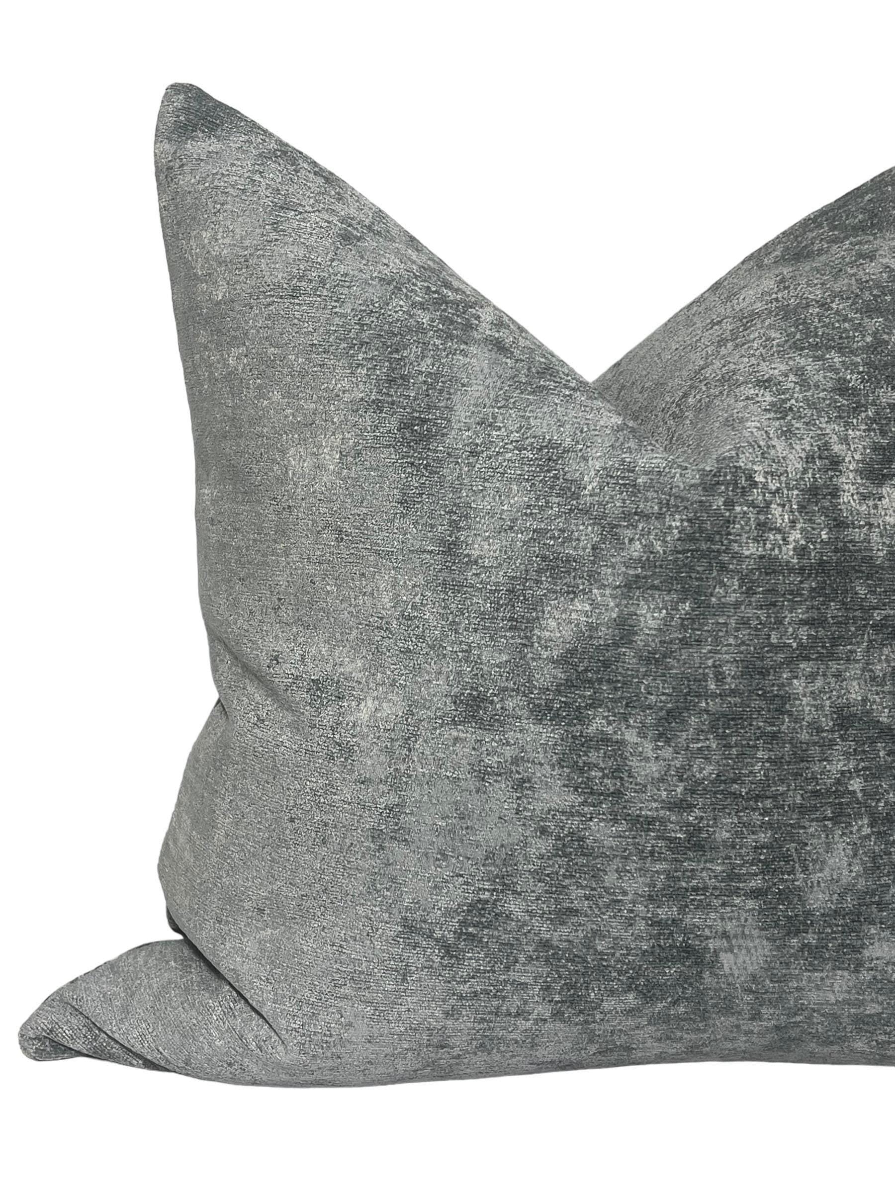 Textured Velvet Pillow Cover, Handmade Gray Decorative Cushion