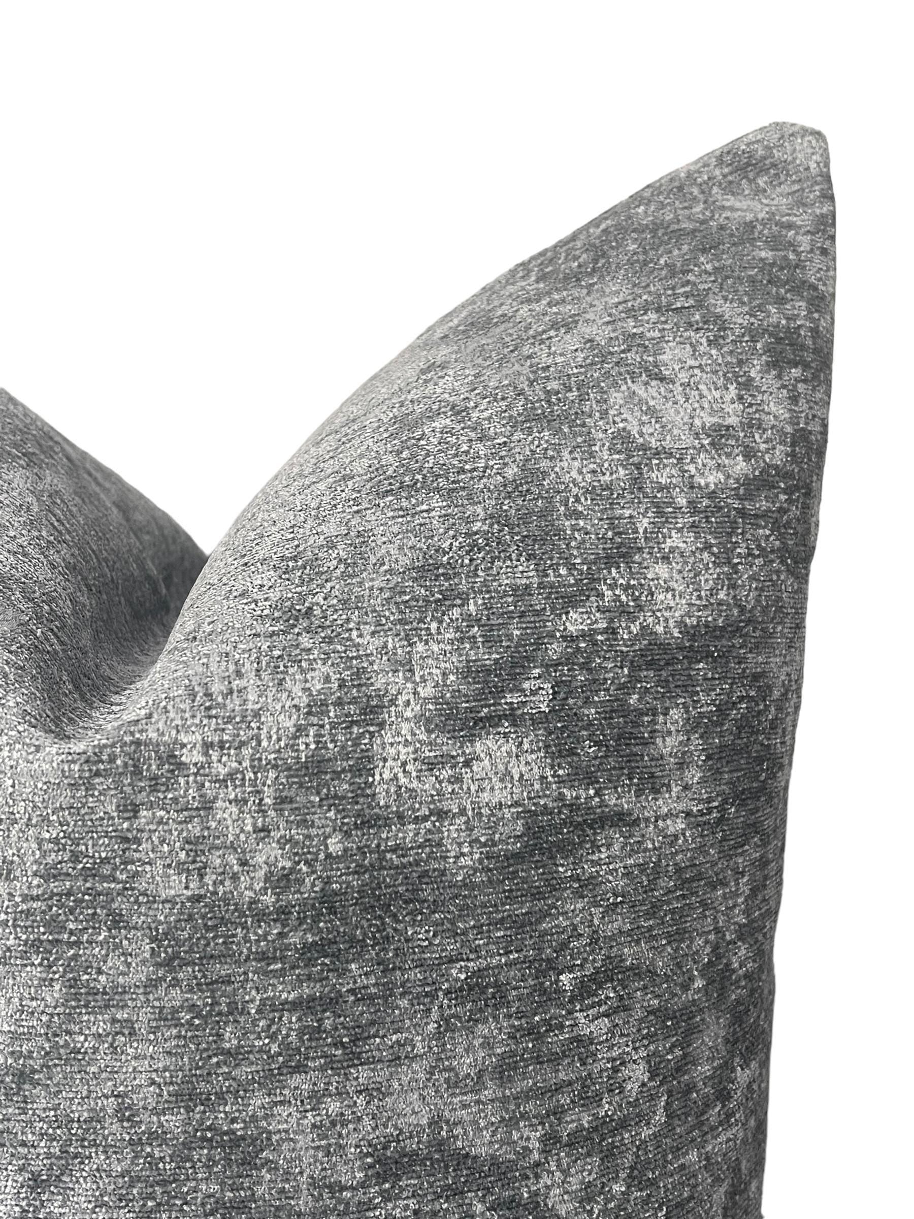 Textured Velvet Pillow Cover, Handmade Gray Decorative Cushion