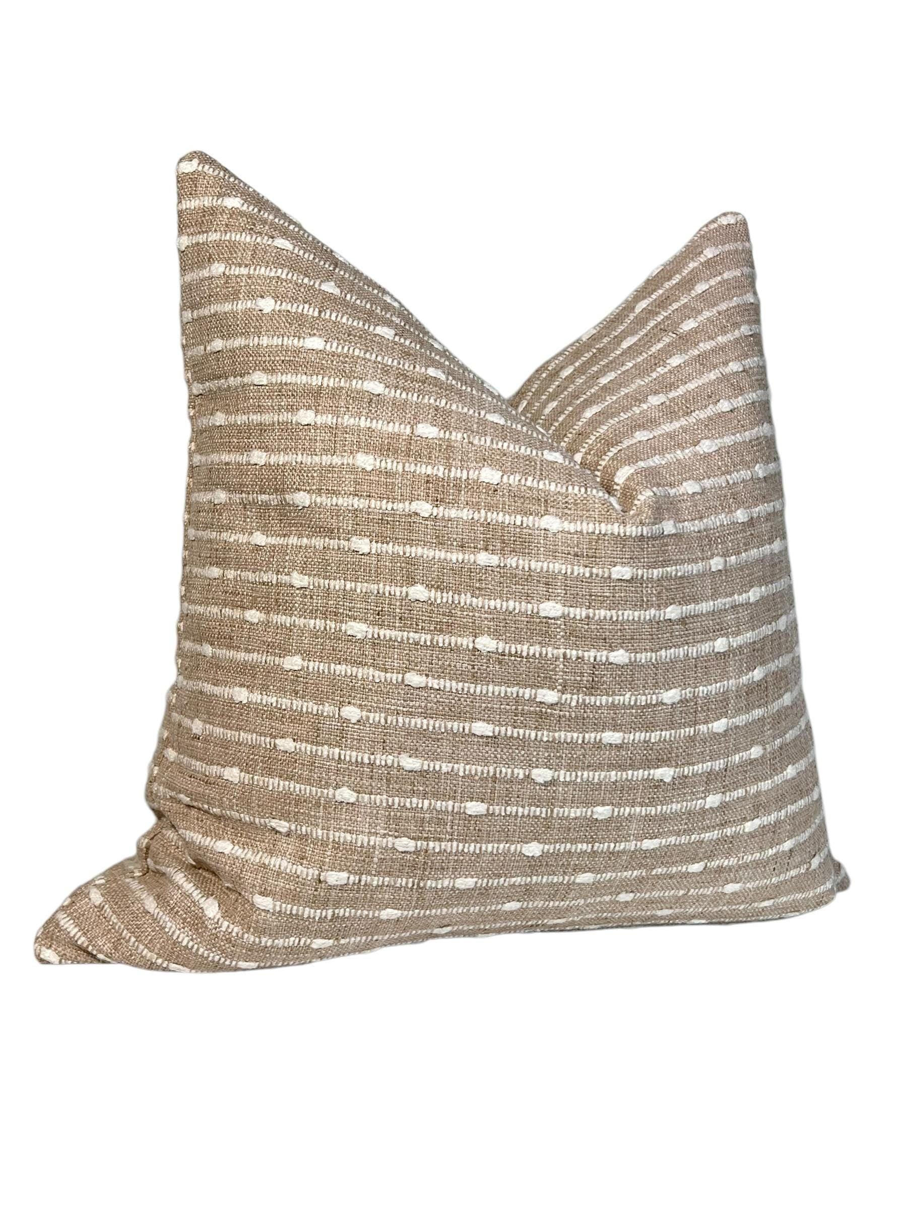Tan Woven Stripe Pillow Cover, Boho Dotted Cushion