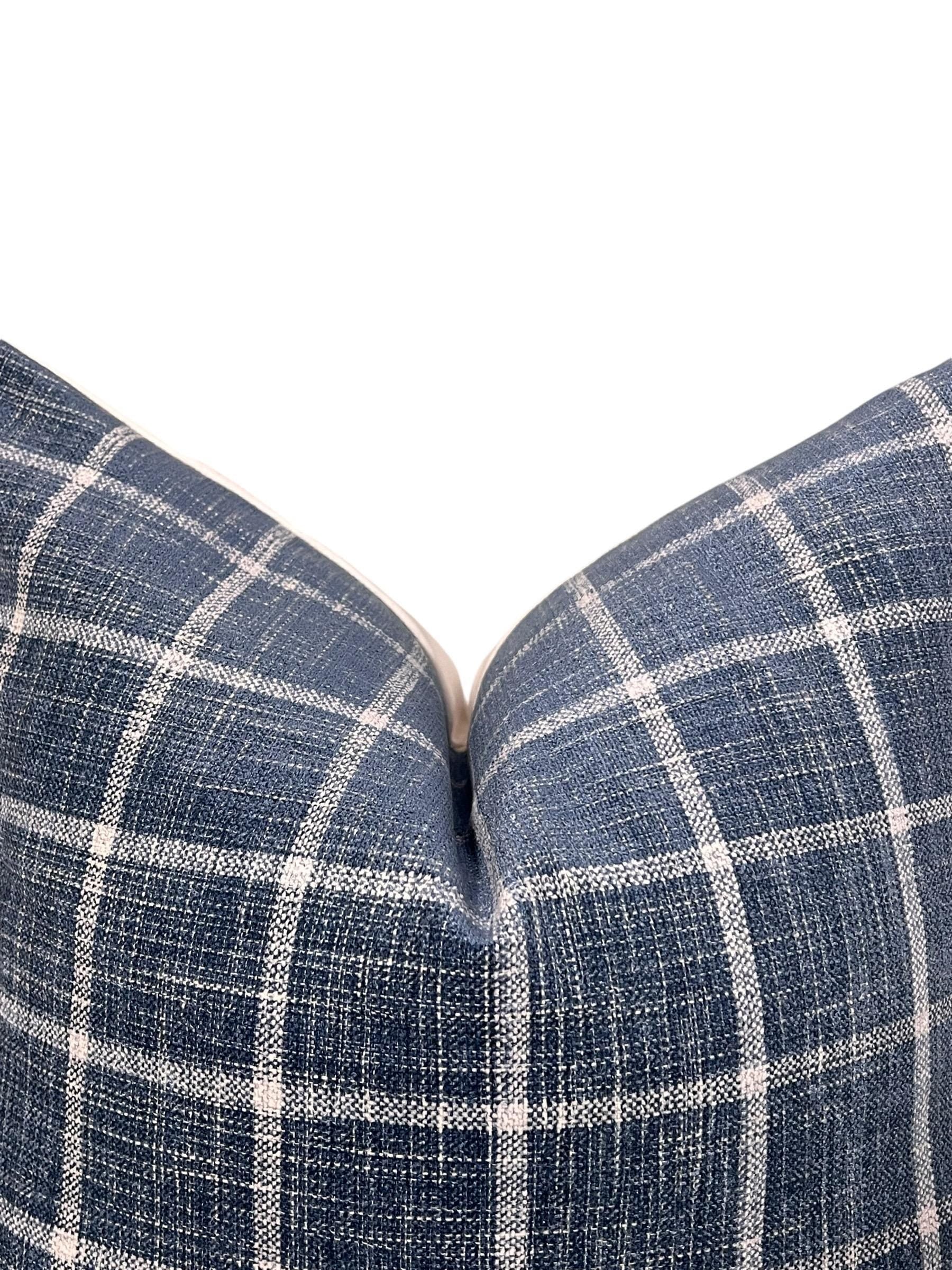 Handmade Navy Blue Plaid Pillow Cover, Farmhouse Style