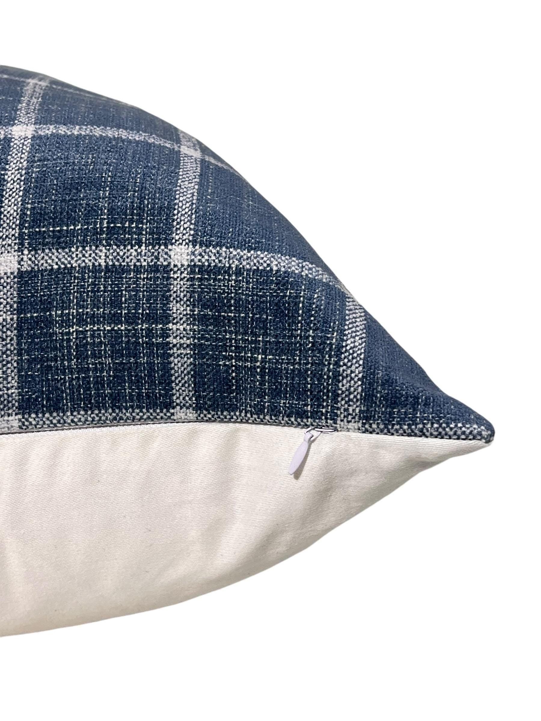 Handmade Navy Blue Plaid Pillow Cover, Farmhouse Style