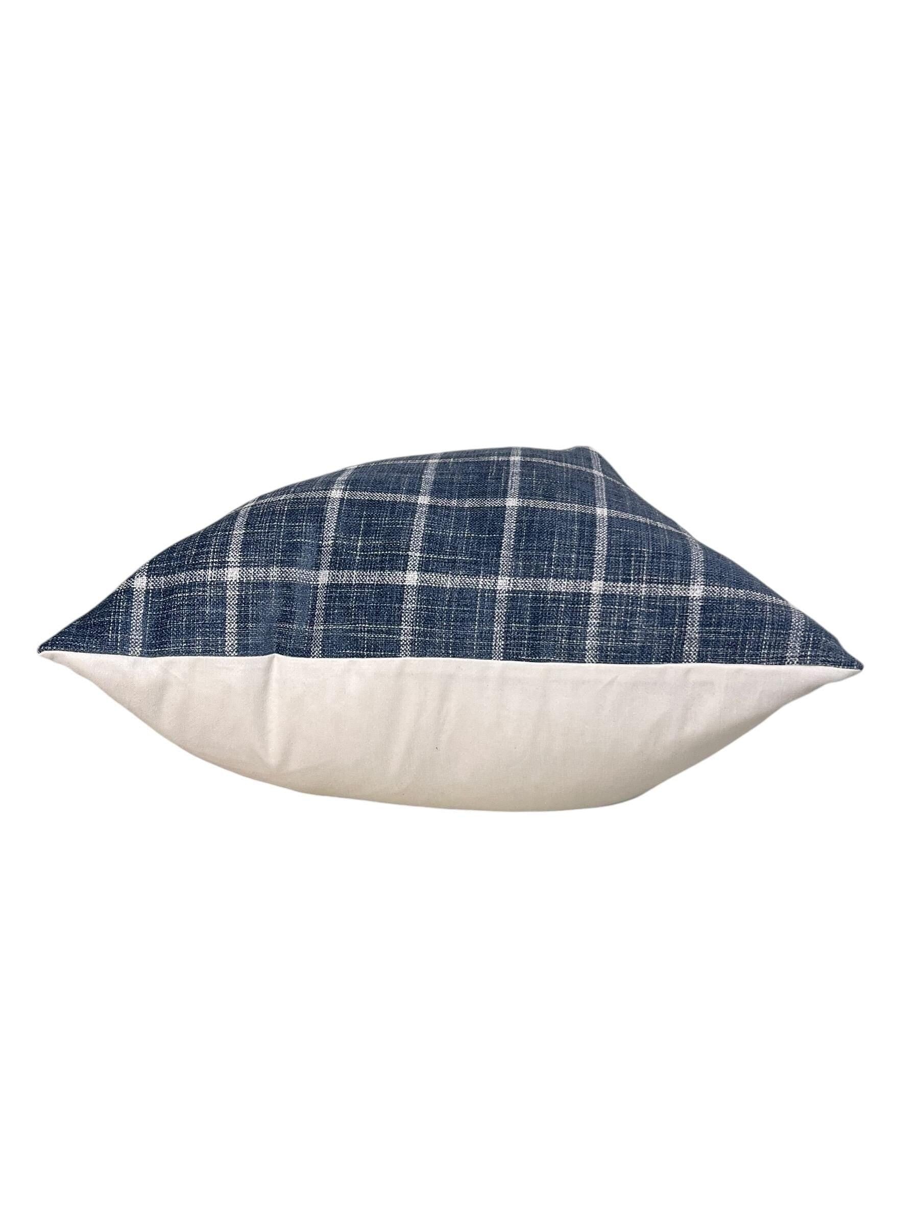 Handmade Navy Blue Plaid Pillow Cover, Farmhouse Style