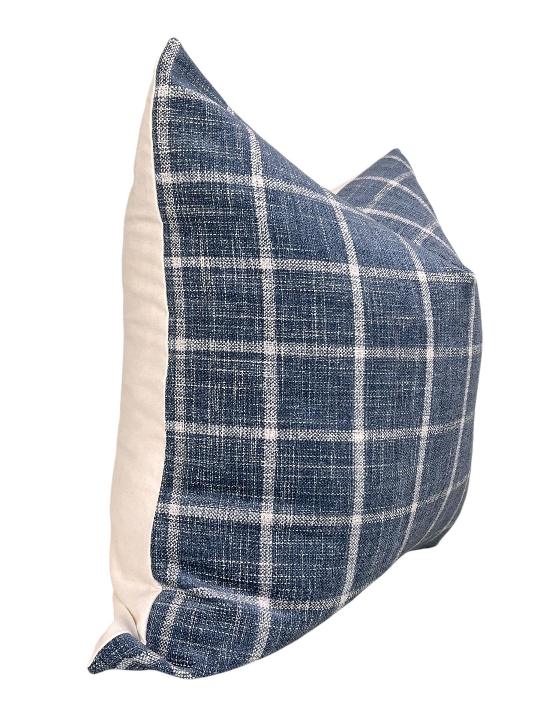 Handmade Navy Blue Plaid Pillow Cover, Farmhouse Style
