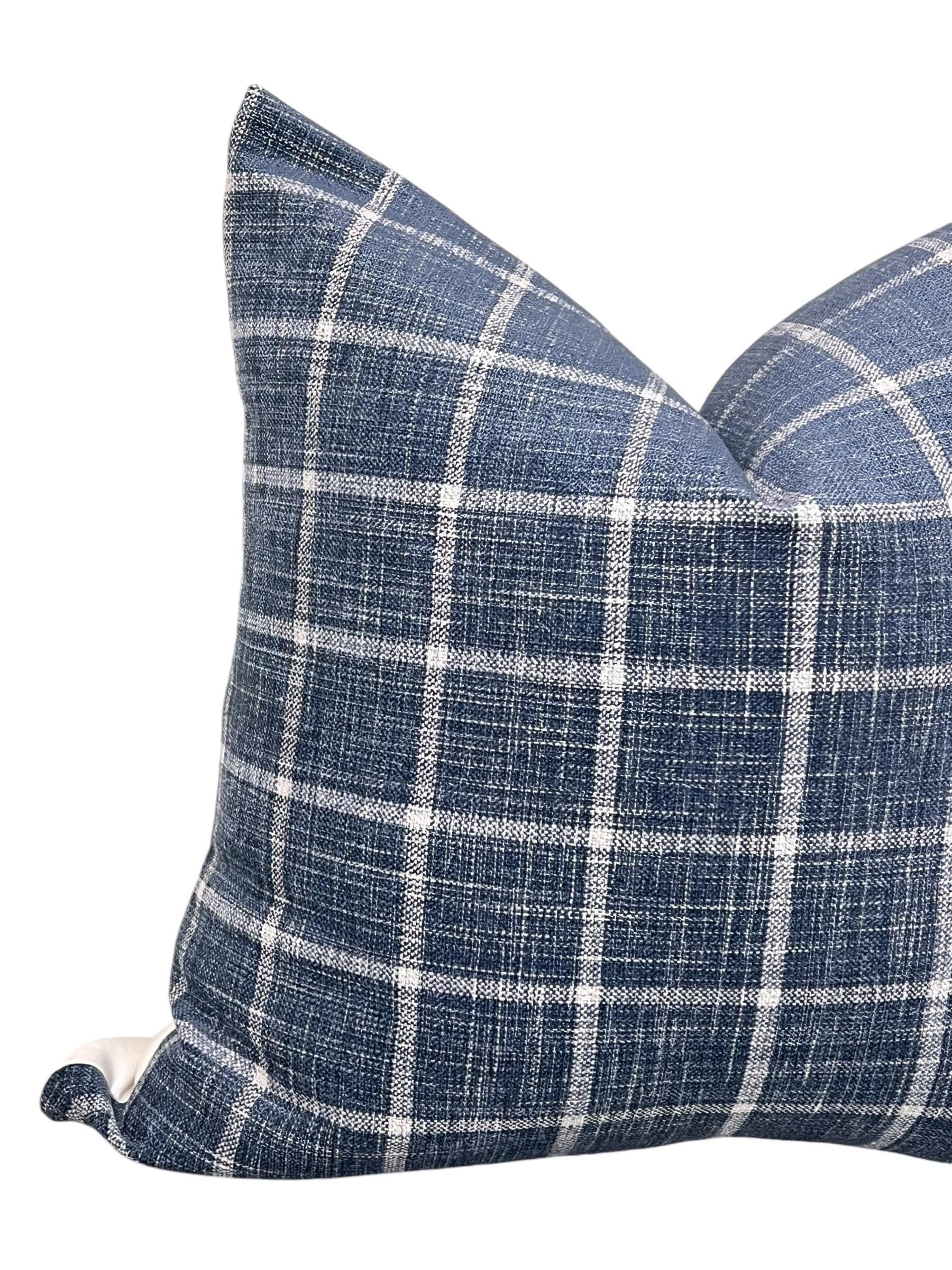 Handmade Navy Blue Plaid Pillow Cover, Farmhouse Style