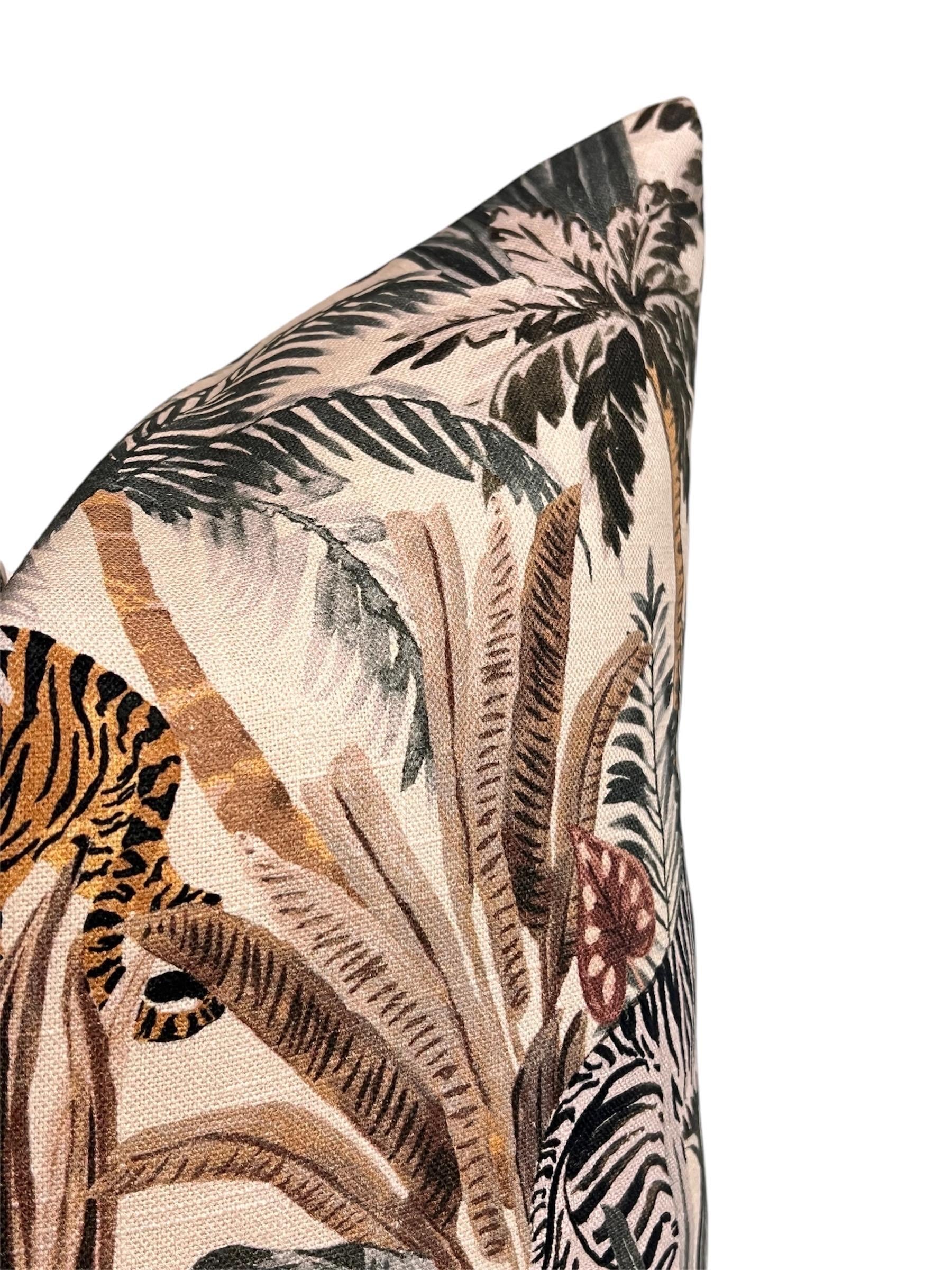 Jungle Safari Pillow Cover, Tropical Wildlife Accent Cushion, Handmade