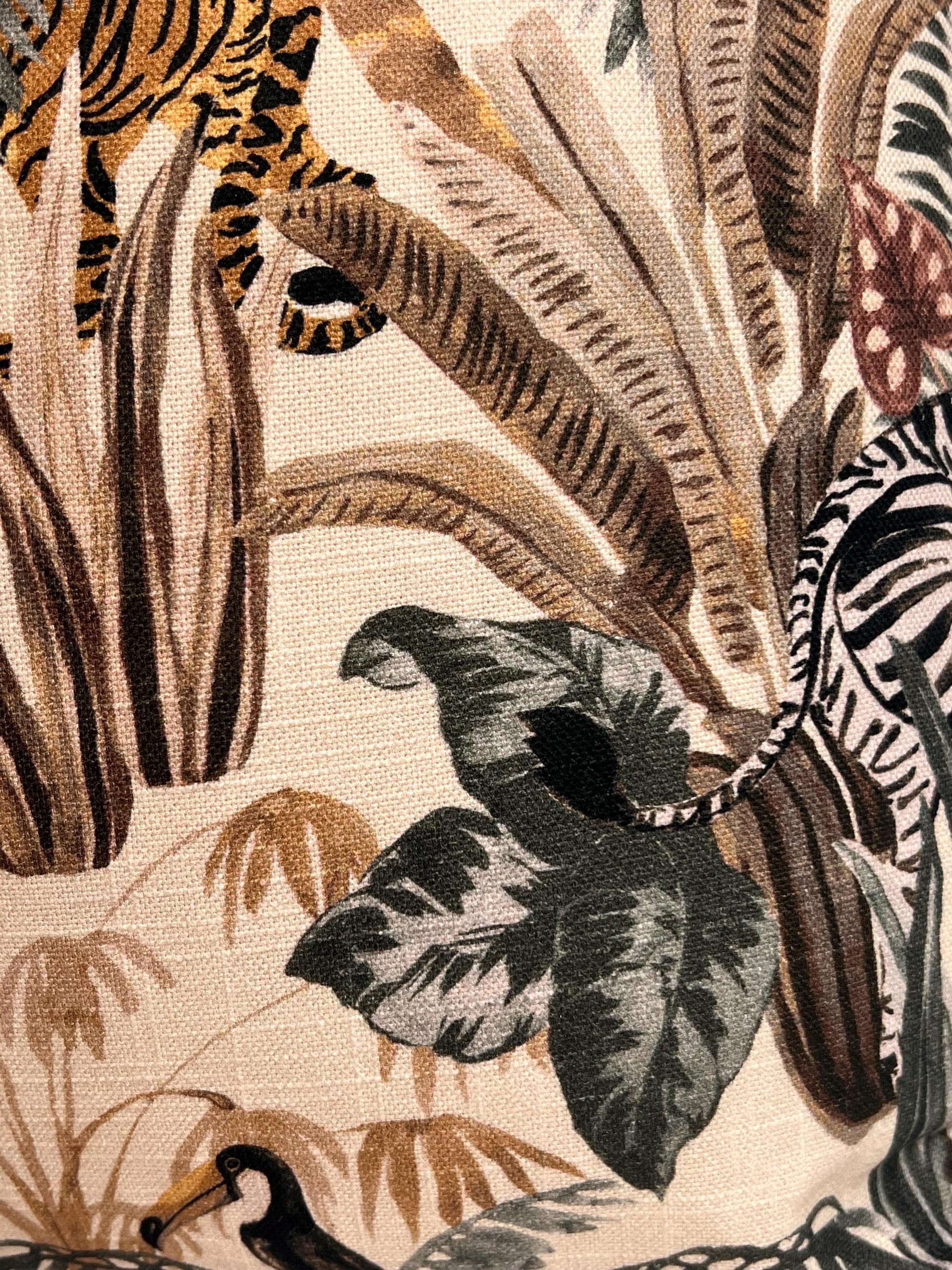 Jungle Safari Pillow Cover, Tropical Wildlife Accent Cushion, Handmade
