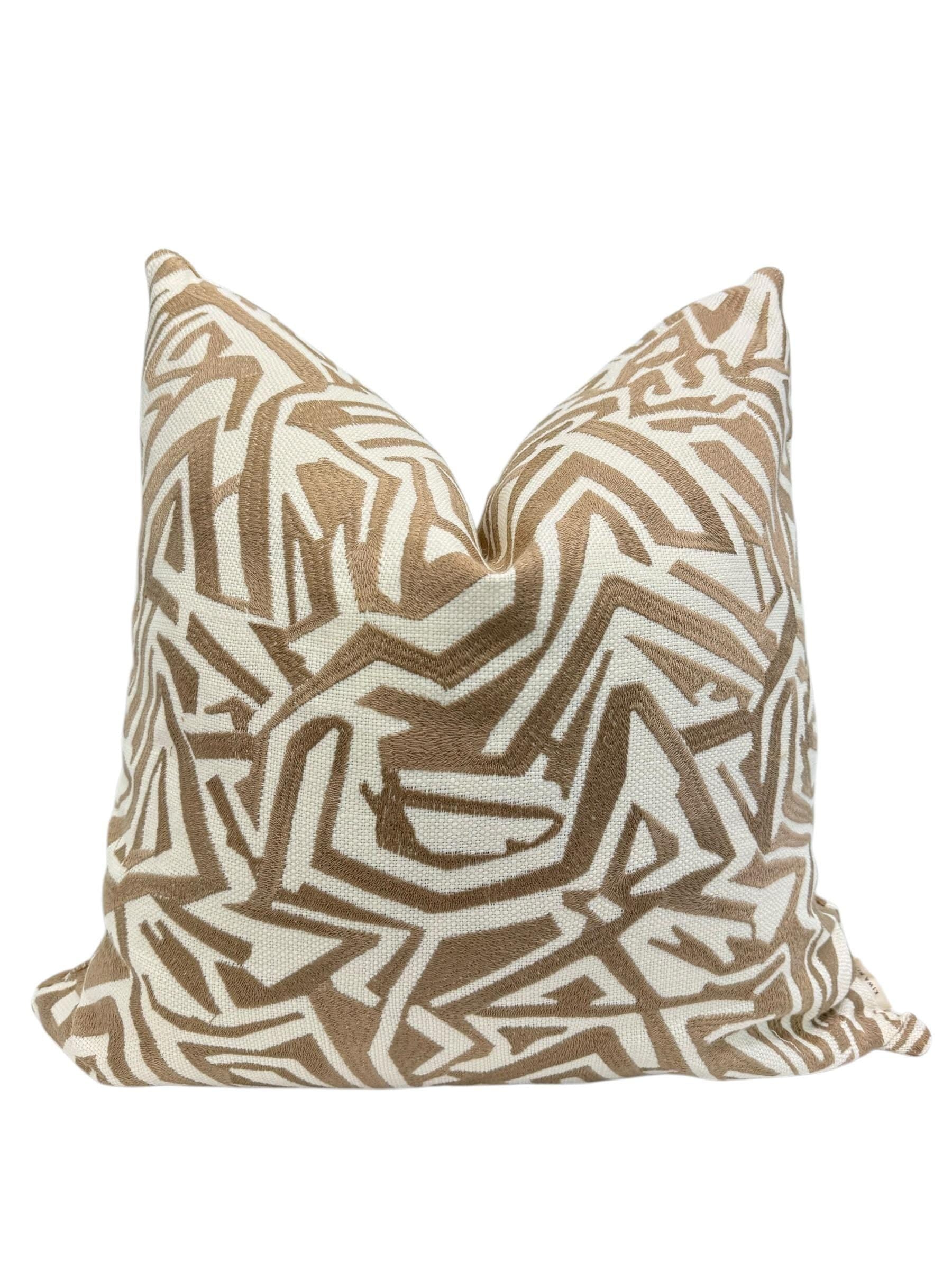 Handmade Tan Abstract Pillow Cover, Modern Neutral Cushion