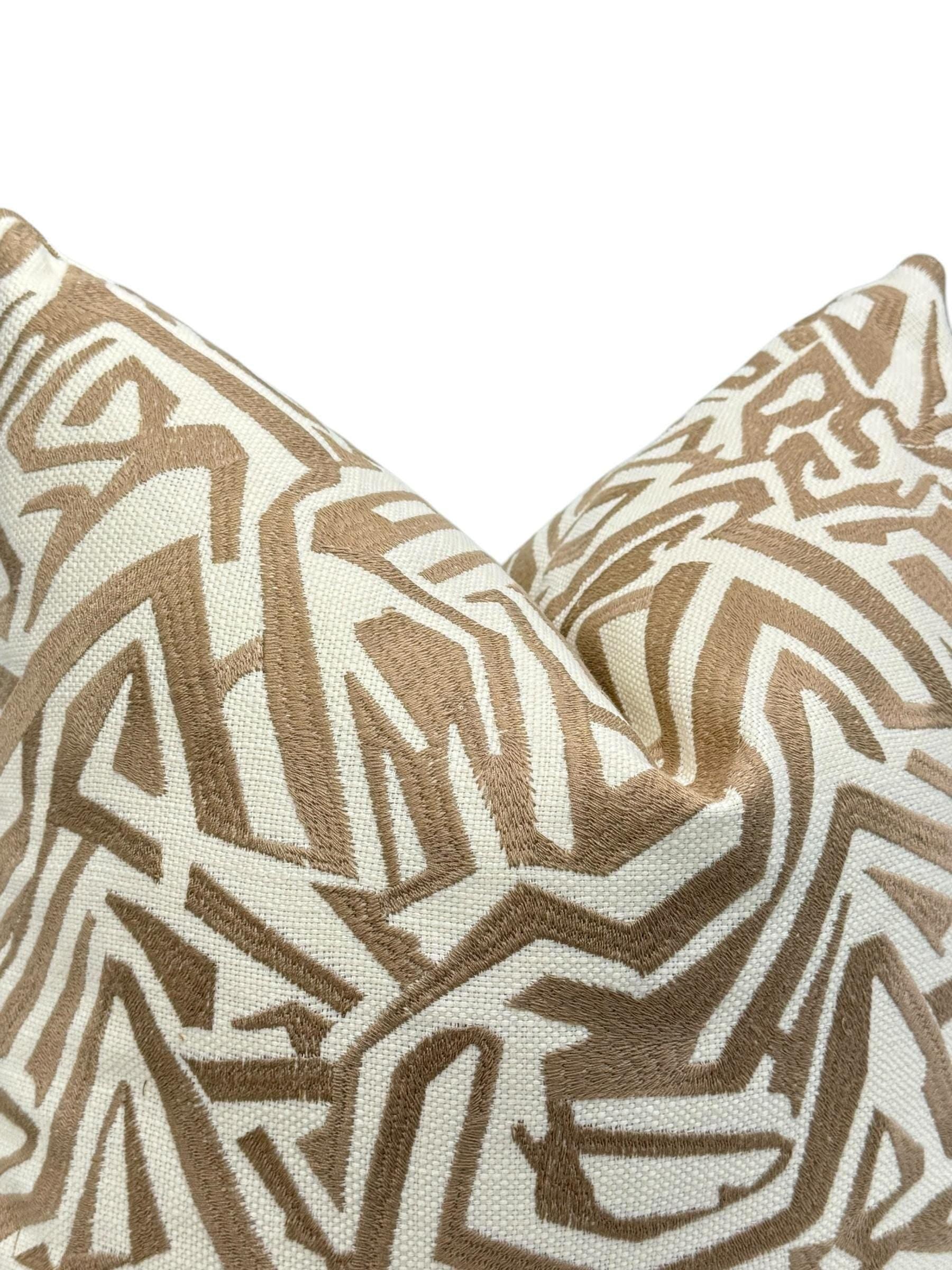 Handmade Tan Abstract Pillow Cover, Modern Neutral Cushion