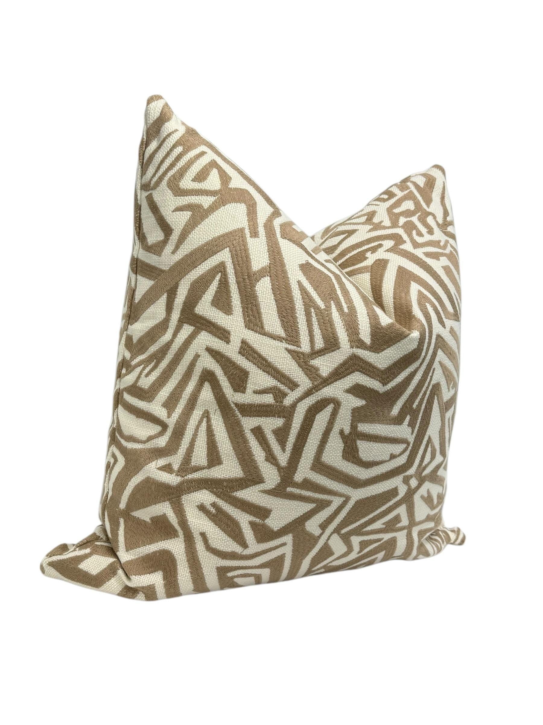 Handmade Tan Abstract Pillow Cover, Modern Neutral Cushion