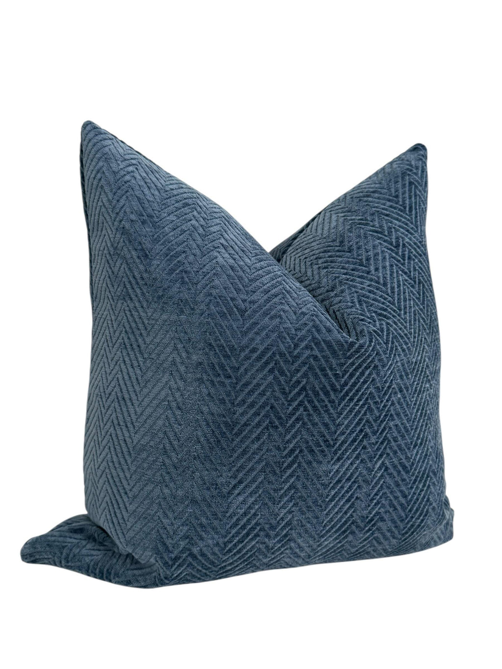 Slate Blue Herringbone Velvet Pillow Cover, Textured Modern Accent Cushion