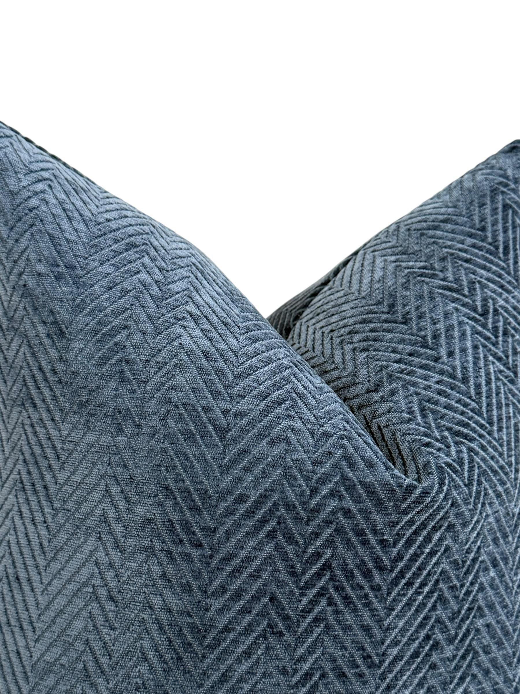 Slate Blue Herringbone Velvet Pillow Cover, Textured Modern Accent Cushion