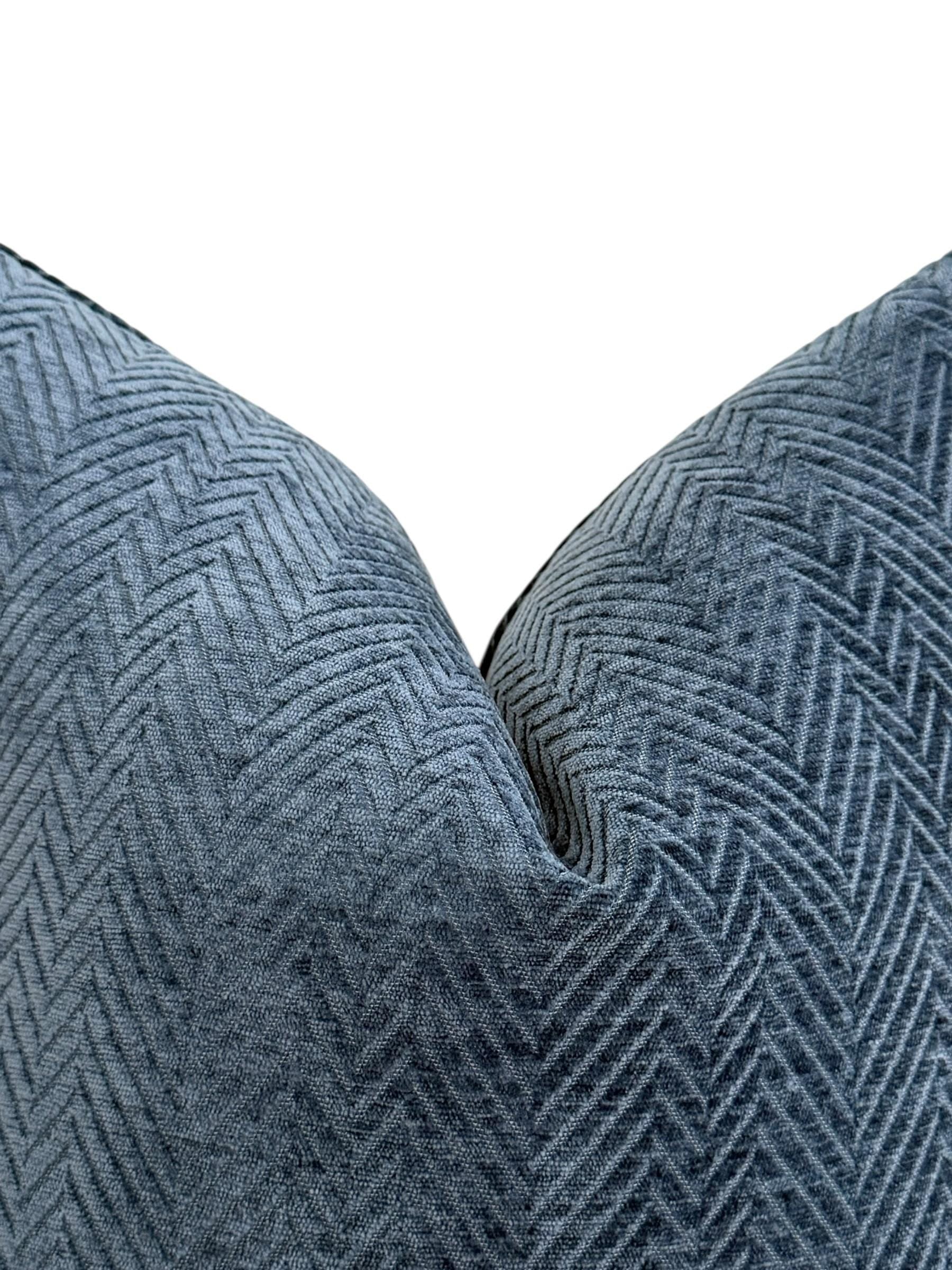Slate Blue Herringbone Velvet Pillow Cover, Textured Modern Accent Cushion