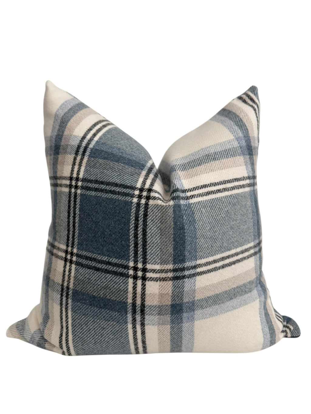 Blue Beige Plaid Pillow Cover, Neutral Check Farmhouse Cushion, Sofa Accent Pillow