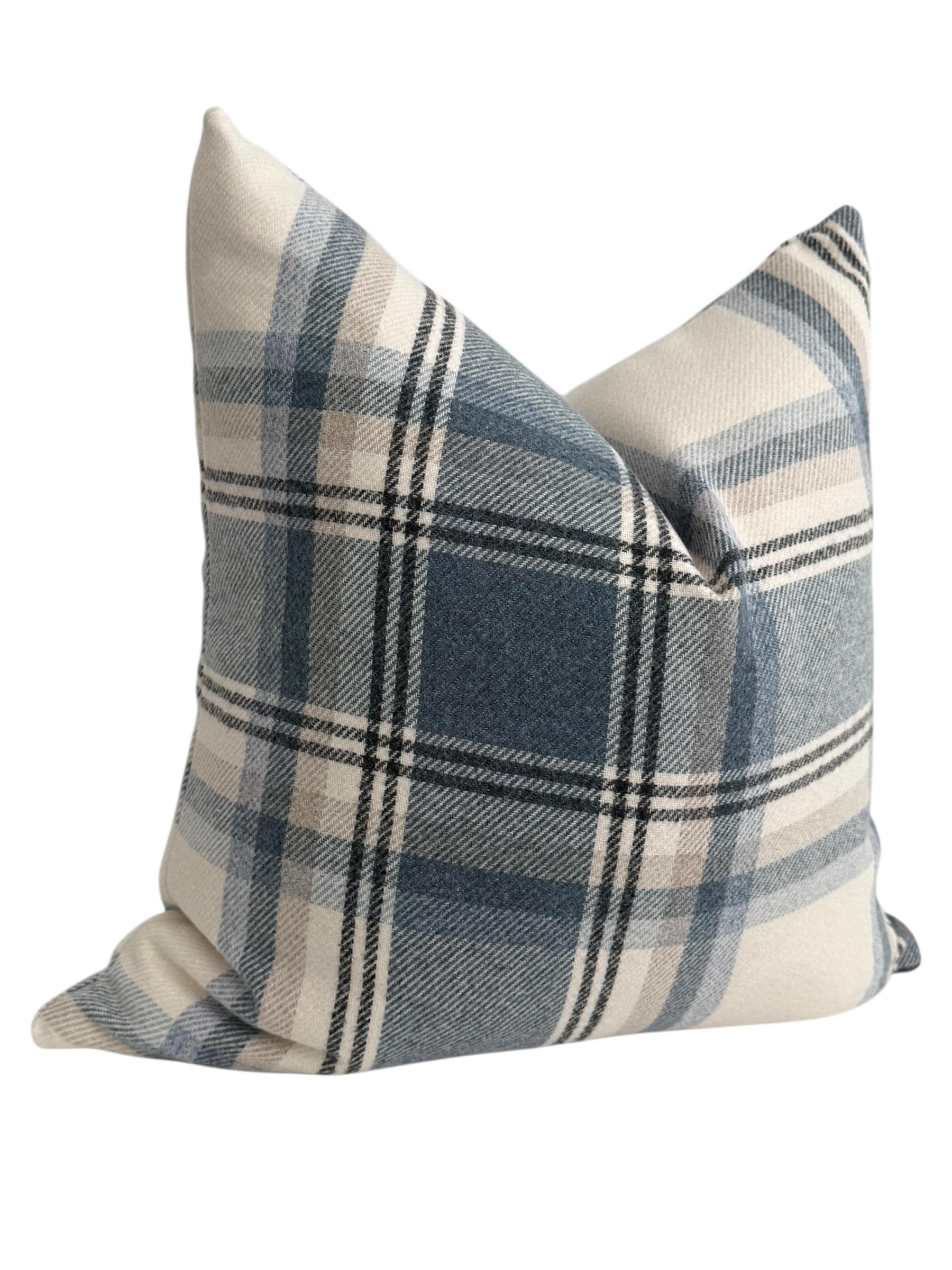Blue Beige Plaid Pillow Cover, Neutral Check Farmhouse Cushion, Sofa Accent Pillow