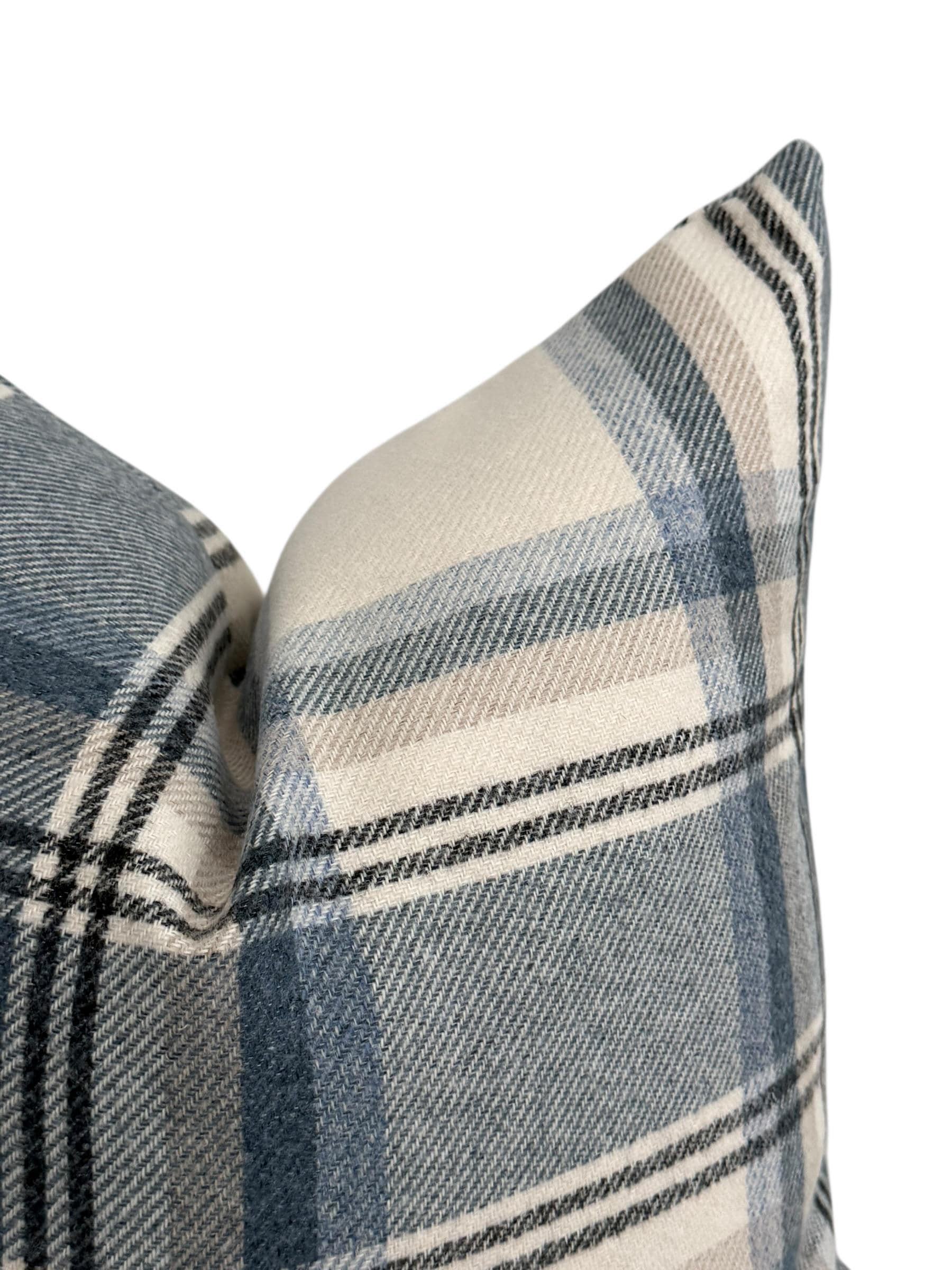 Blue Beige Plaid Pillow Cover, Neutral Check Farmhouse Cushion, Sofa Accent Pillow