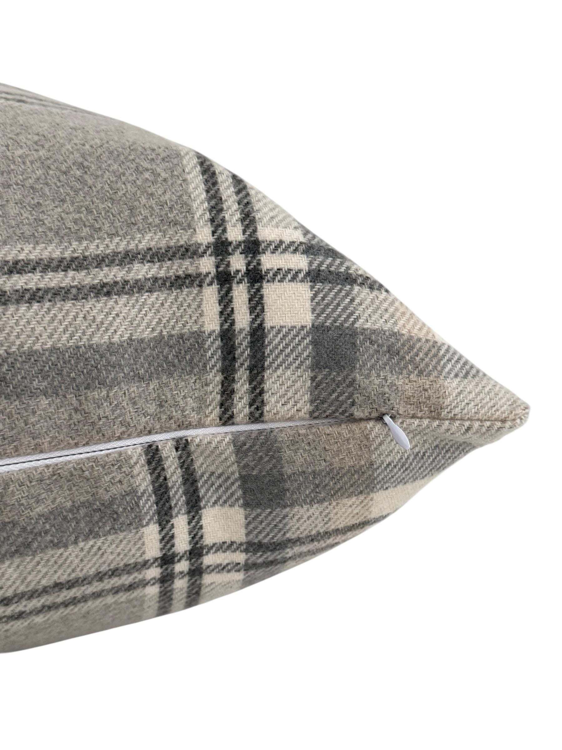 Neutral Plaid Pillow Cover, Gray Beige Farmhouse Cushion, Modern Rustic Decor