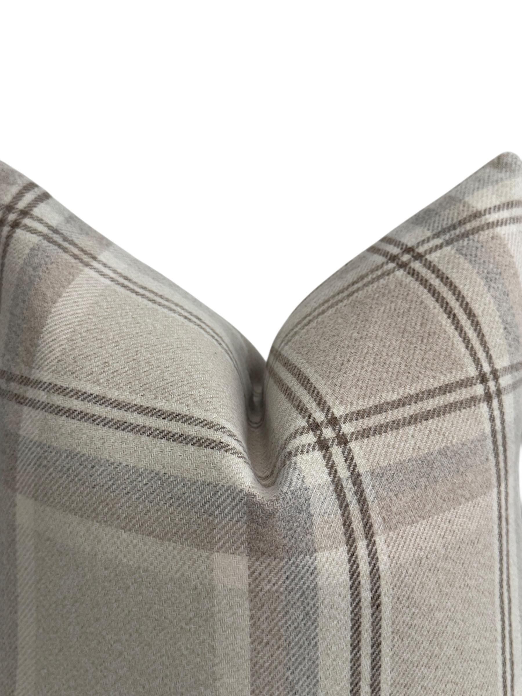 Taupe Plaid Pillow Cover, Neutral Throw Cushion, Farmhouse Modern Rustic Decor, Handmade USA