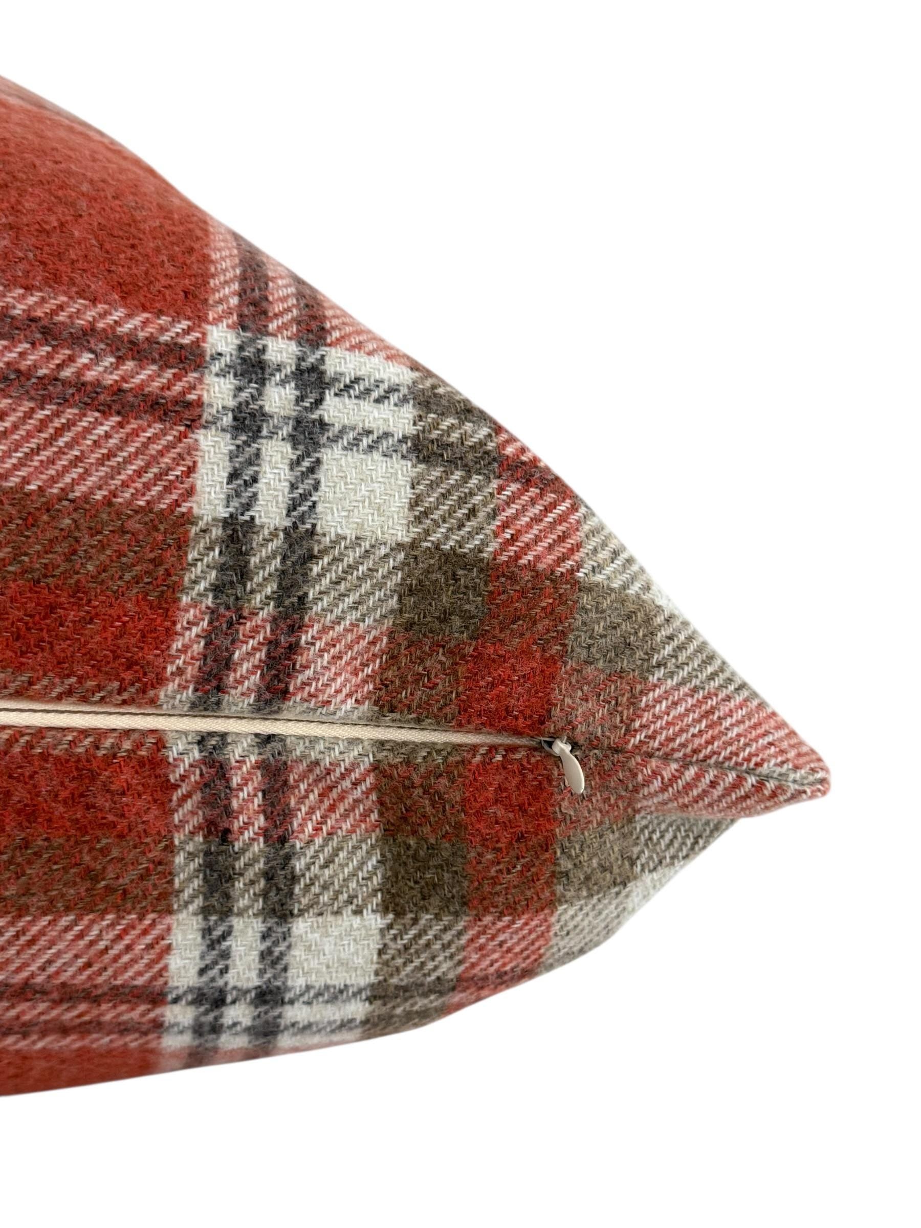 Rust Plaid Pillow Cover, Farmhouse Throw Cushion, Beige Check Autumn Decor