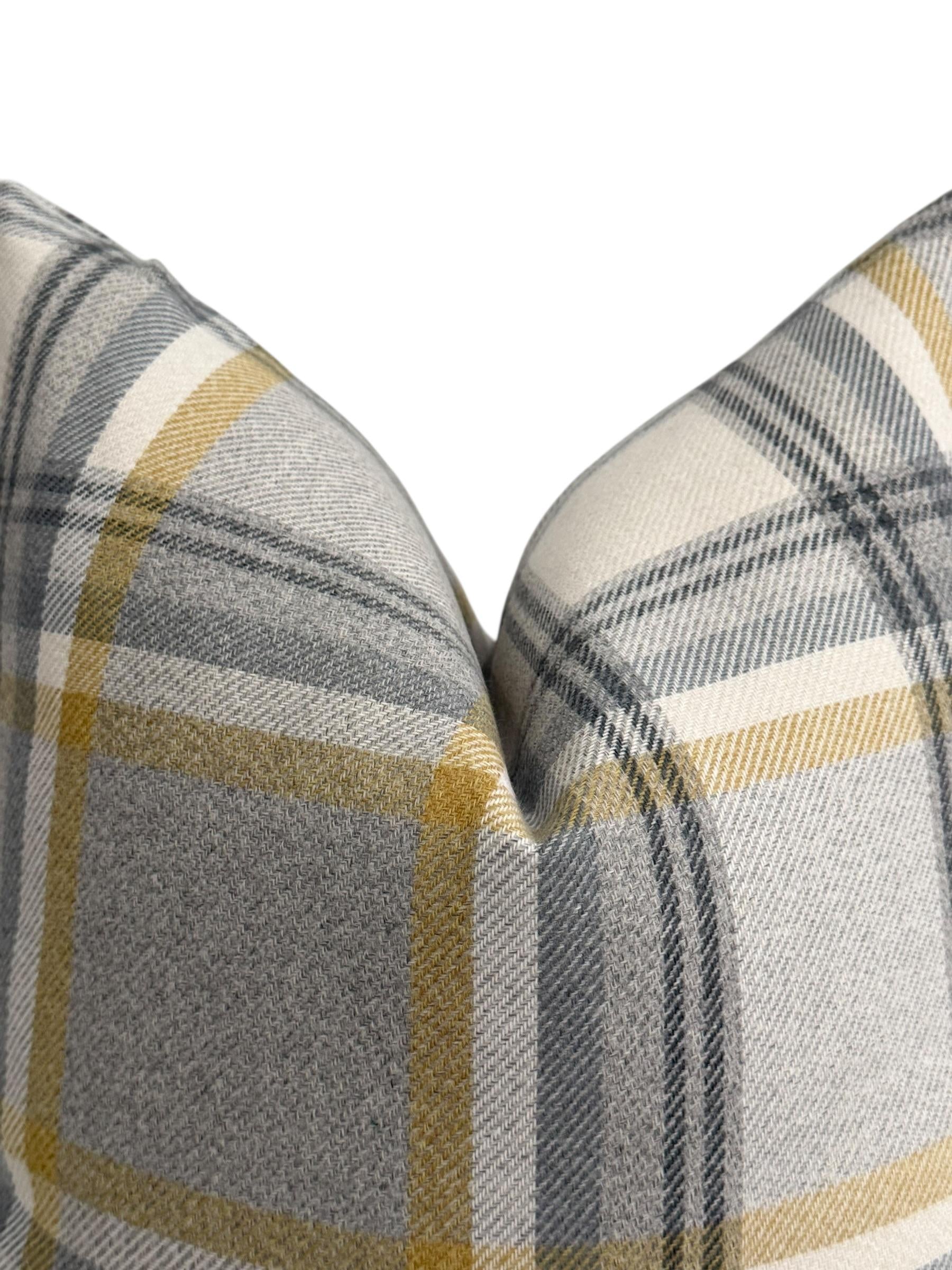 Gray Mustard Plaid Pillow Cover, Farmhouse Accent Cushion, Modern Rustic Decor