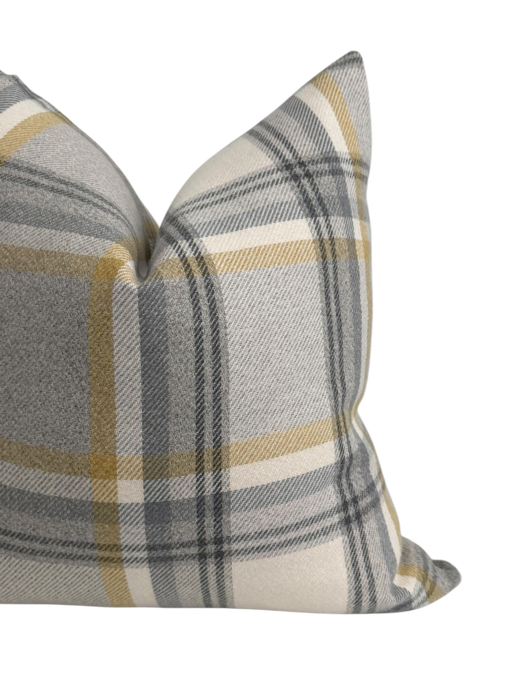 Gray Mustard Plaid Pillow Cover, Farmhouse Accent Cushion, Modern Rustic Decor