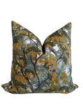 Embroidered Botanical Pillow Cover, Olive Mustard Floral Cushion, Handmade USA