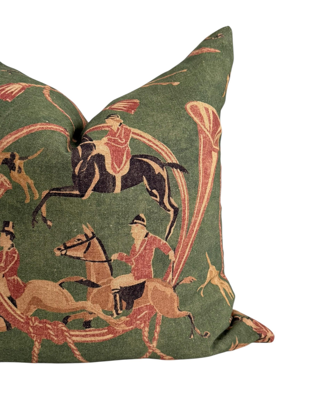 Equestrian Horse Rider Pillow Cover, Green Hunting Scene, English Country Decor
