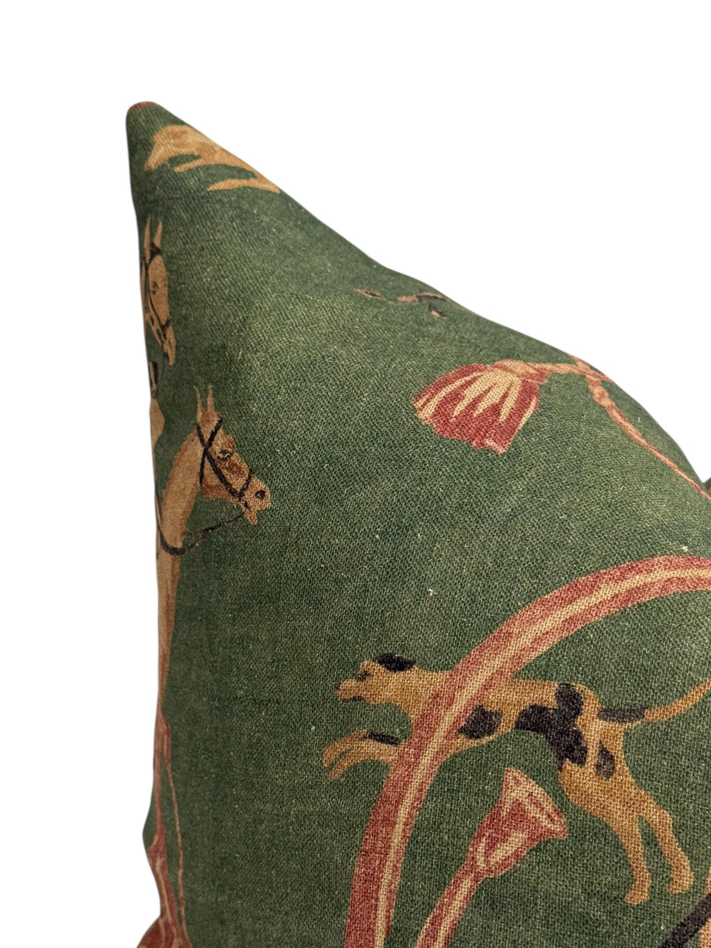 Equestrian Horse Rider Pillow Cover, Green Hunting Scene, English Country Decor