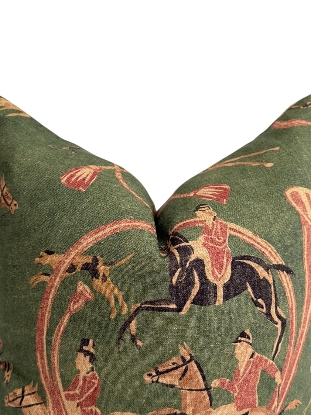 Equestrian Horse Rider Pillow Cover, Green Hunting Scene, English Country Decor