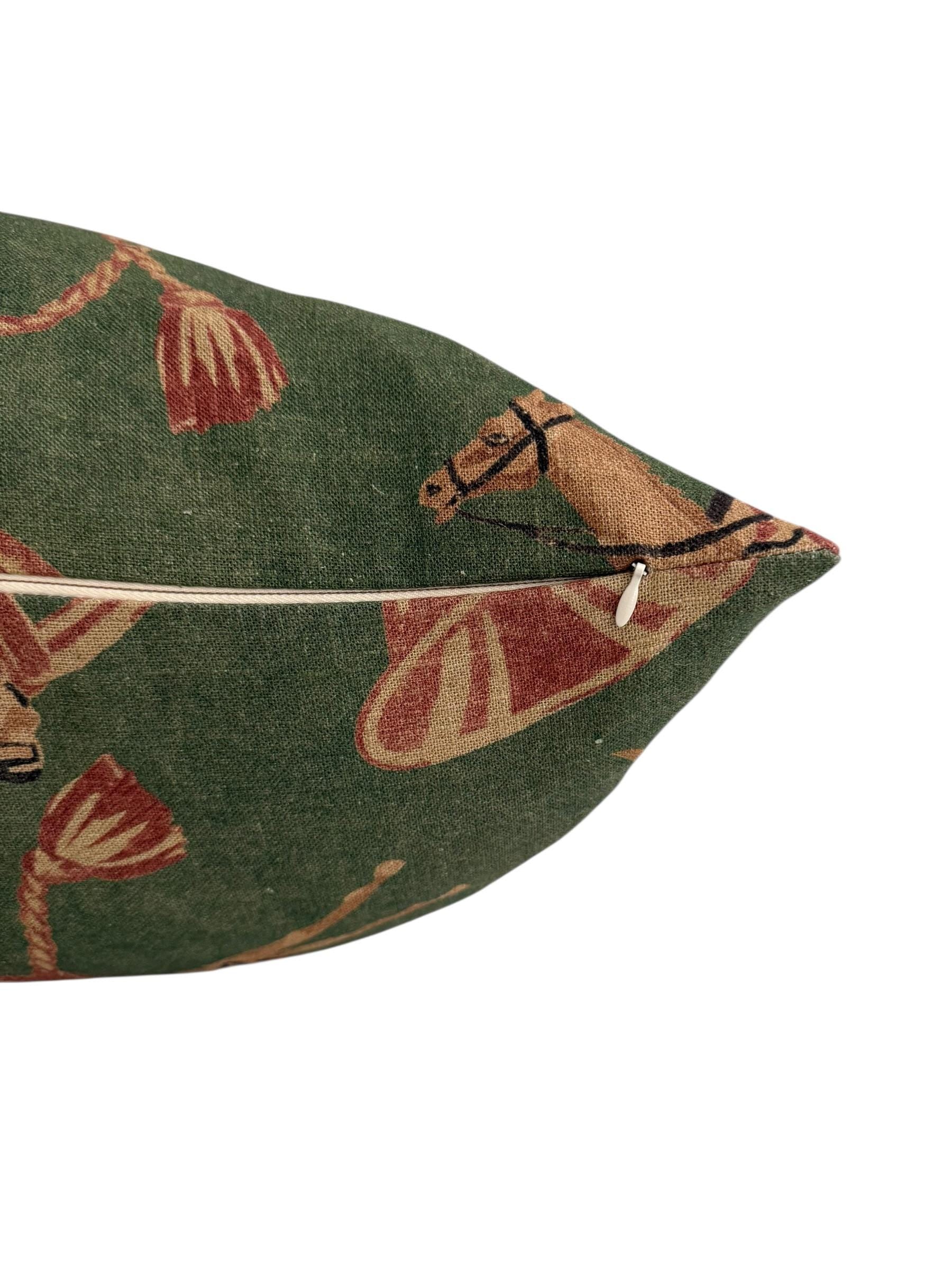 Equestrian Horse Rider Pillow Cover, Green Hunting Scene, English Country Decor