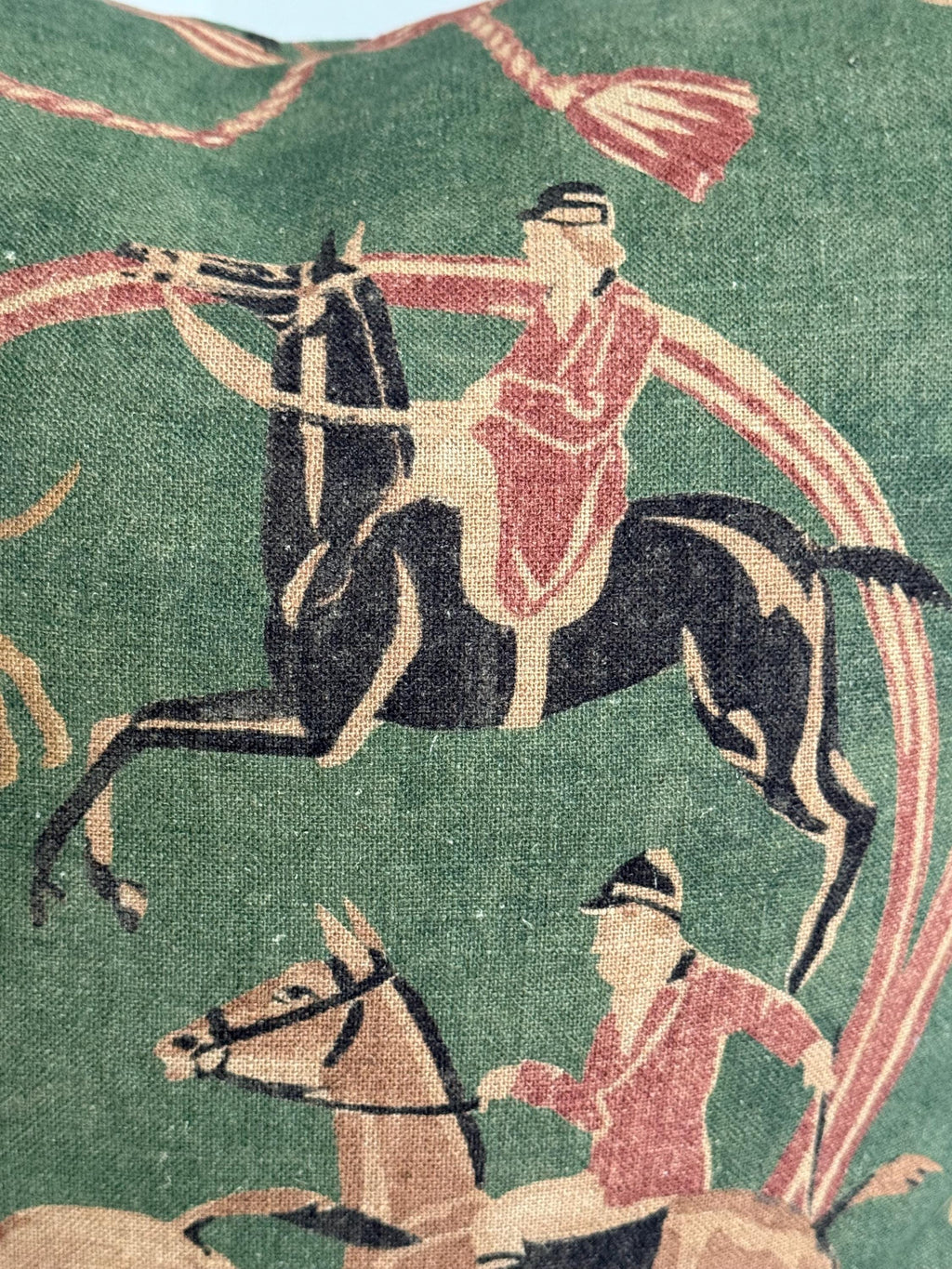 Equestrian Horse Rider Pillow Cover, Green Hunting Scene, English Country Decor