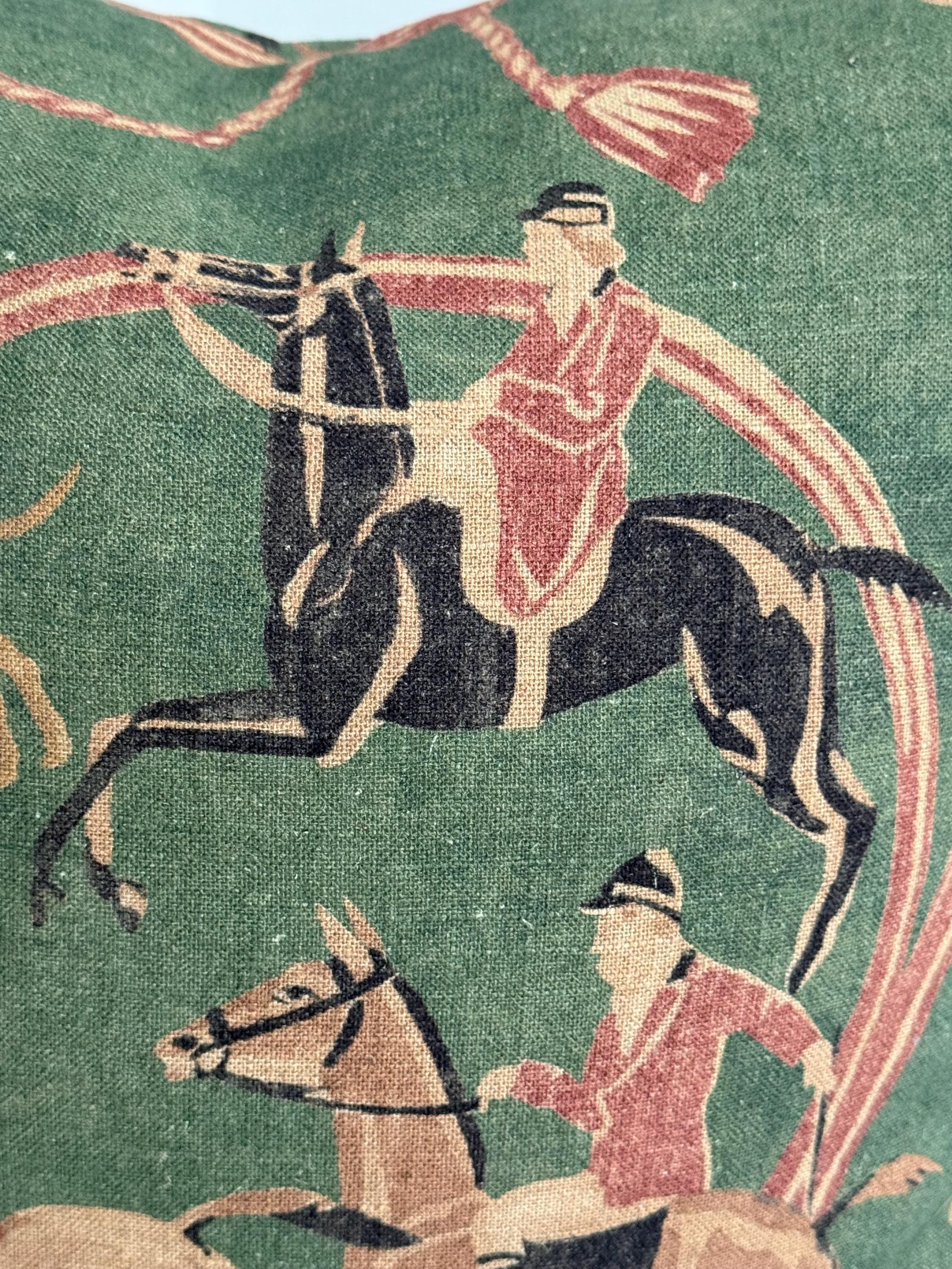 Equestrian Horse Rider Pillow Cover, Green Hunting Scene, English Country Decor