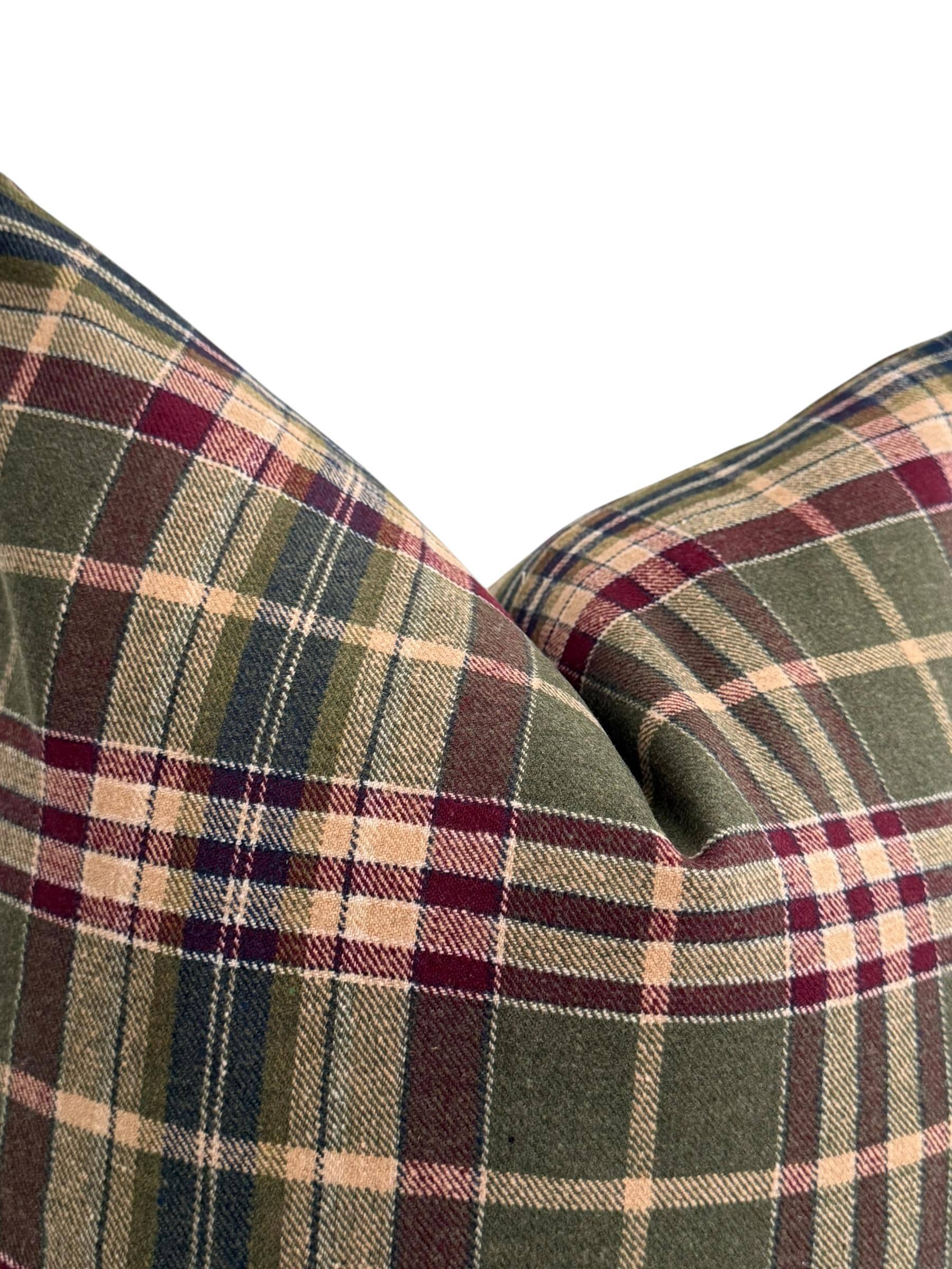 Green Red Plaid Pillow Cover, Tartan Lodge Cushion, Rustic Farmhouse Decor