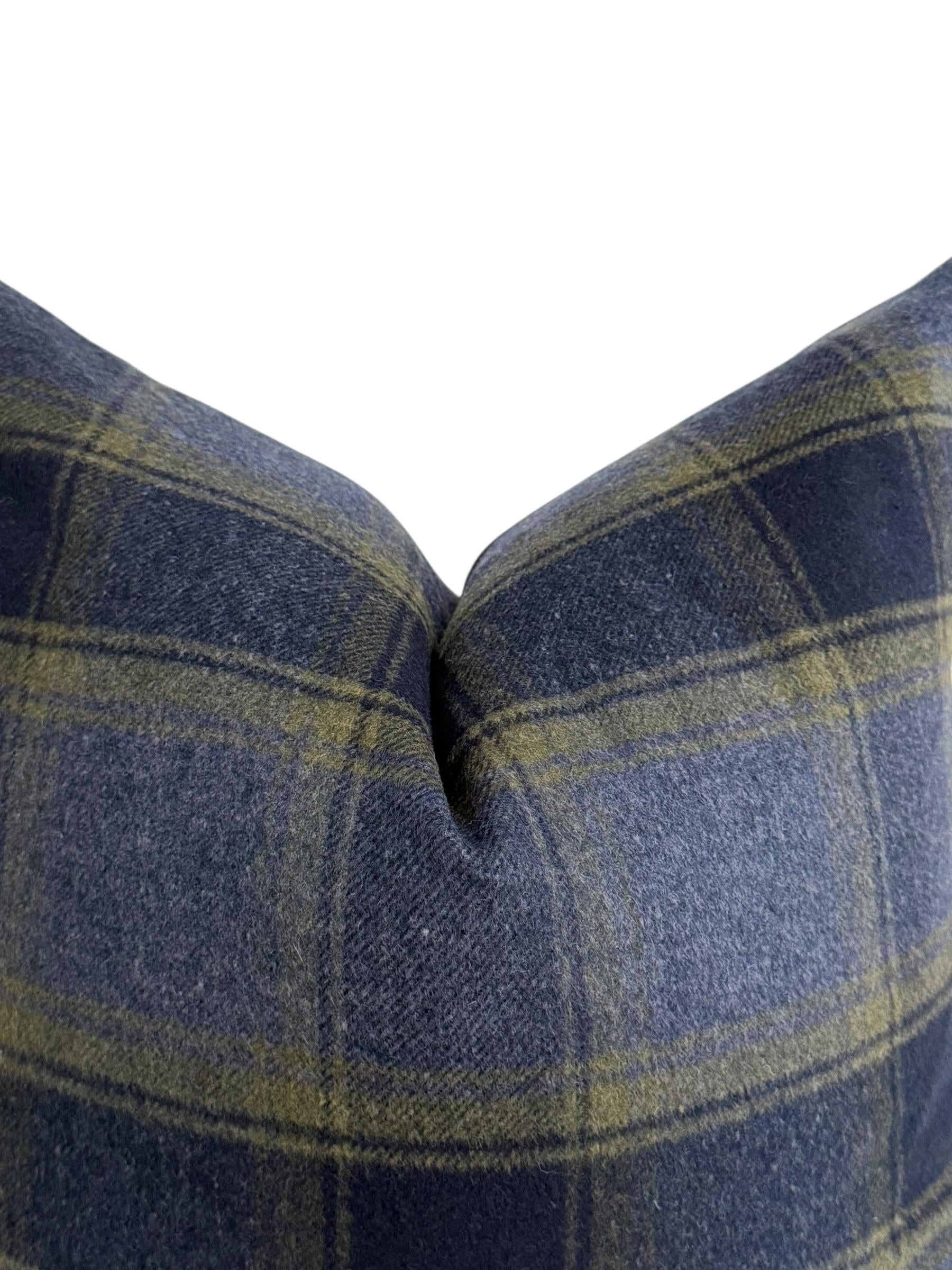 Beige Plaid Pillow Cover, Olive and Blue Check Cushion, Rustic Farmhouse Throw Pillow, Cozy Cabin Decor, Wool-Look Tartan Accent Pillow