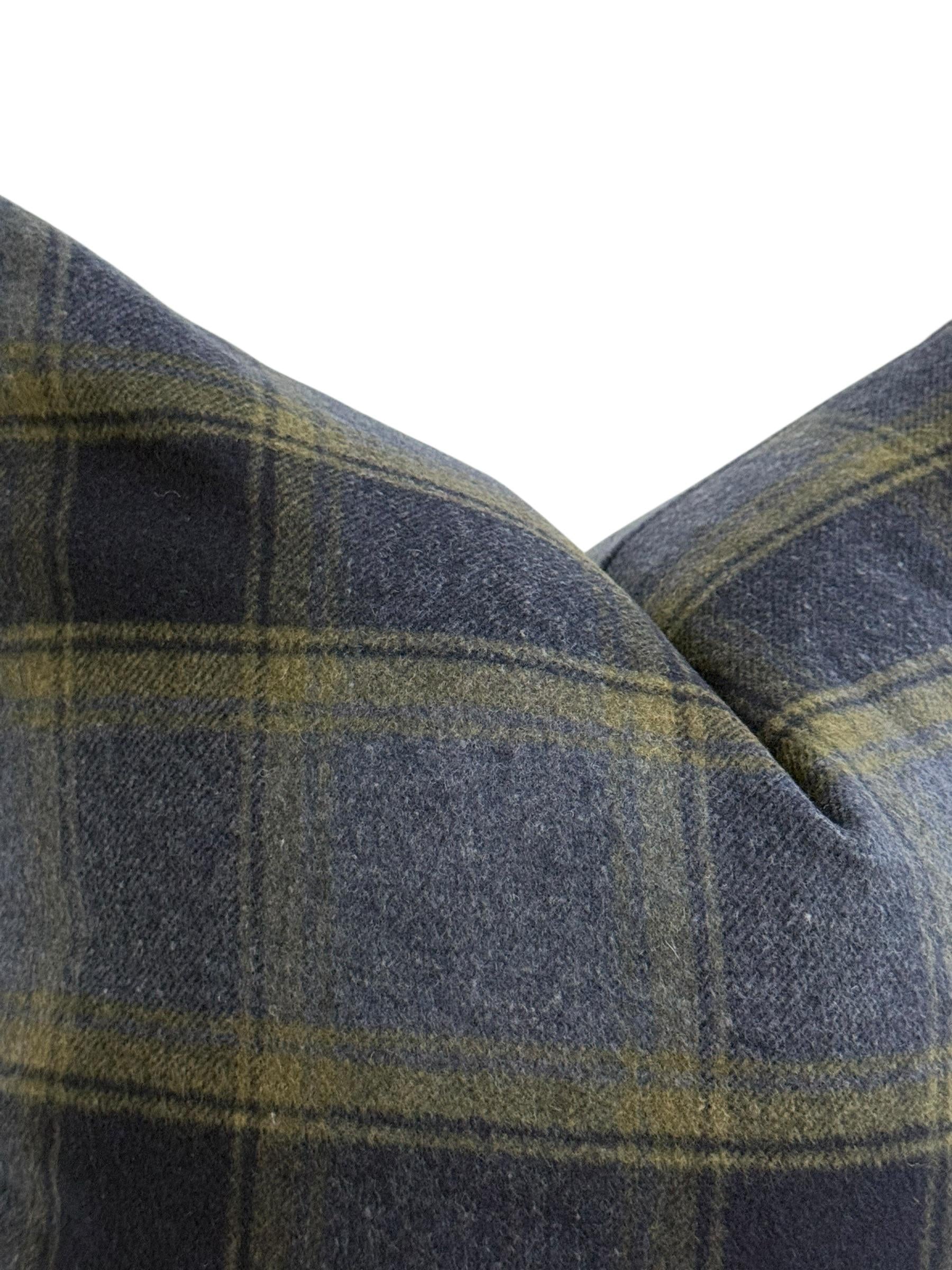 Beige Plaid Pillow Cover, Olive and Blue Check Cushion, Rustic Farmhouse Throw Pillow, Cozy Cabin Decor, Wool-Look Tartan Accent Pillow