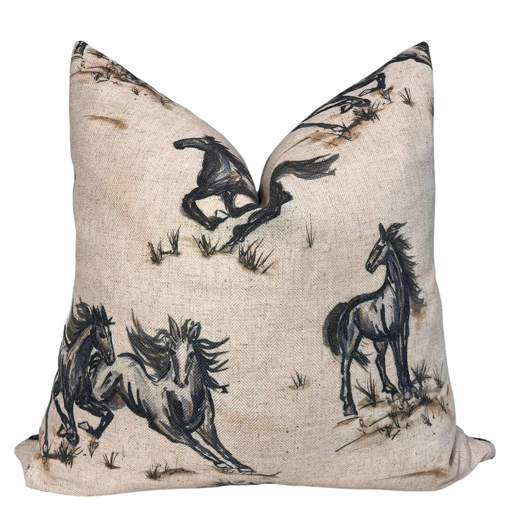 Wild Horse Linen Pillow Cover, Equestrian Farmhouse Decor