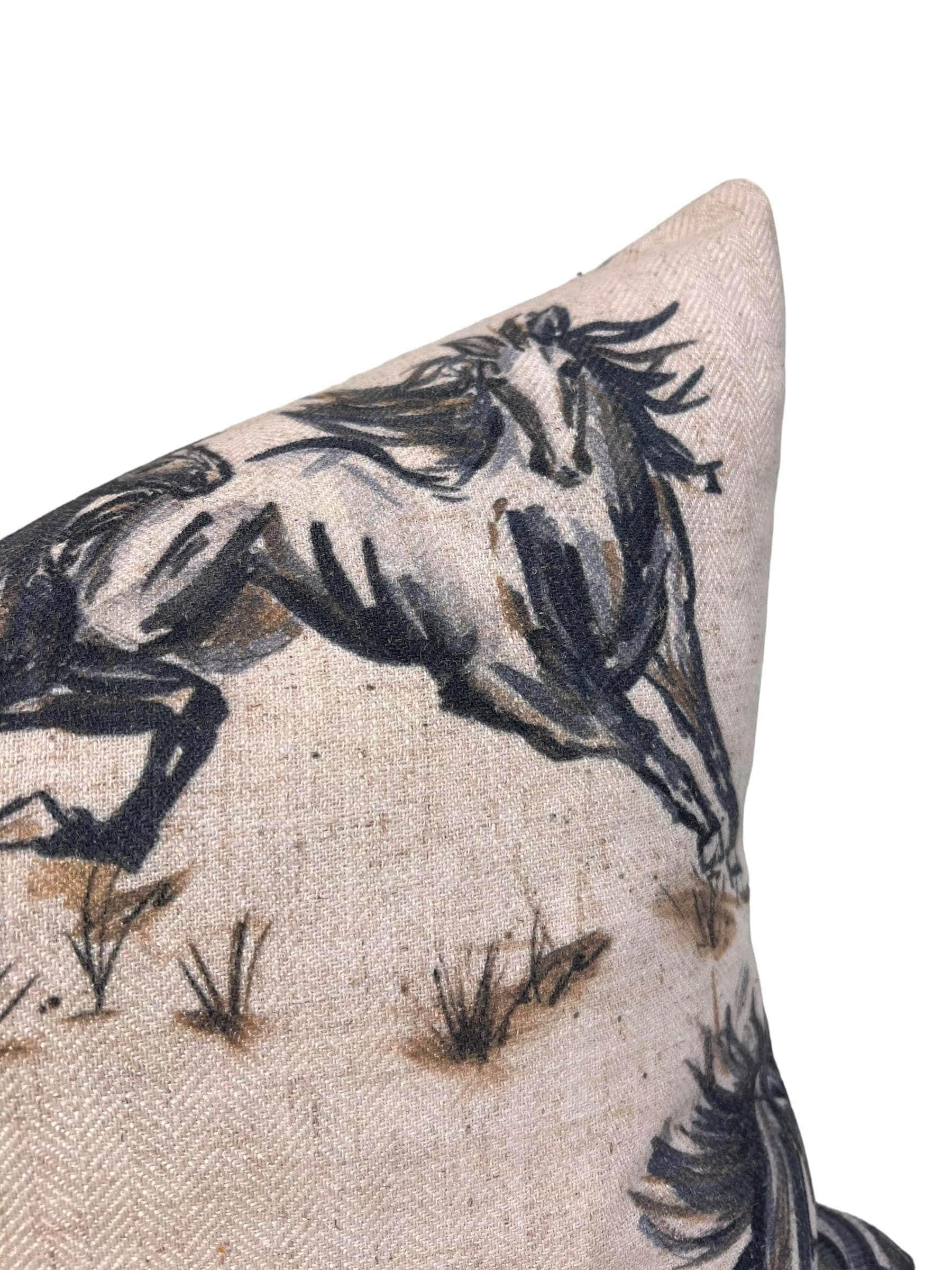 Wild Horse Linen Pillow Cover, Equestrian Farmhouse Decor