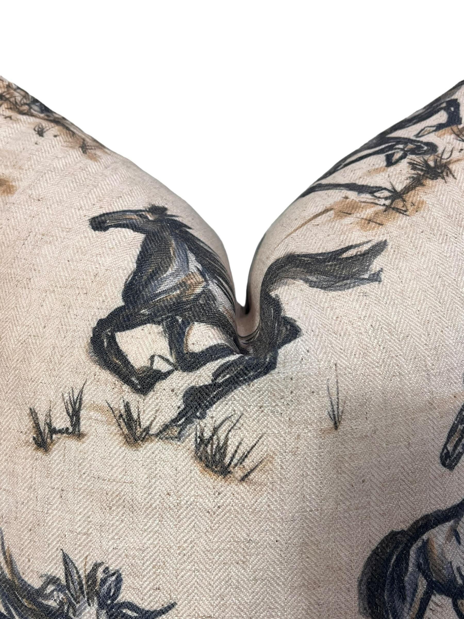 Wild Horse Linen Pillow Cover, Equestrian Farmhouse Decor
