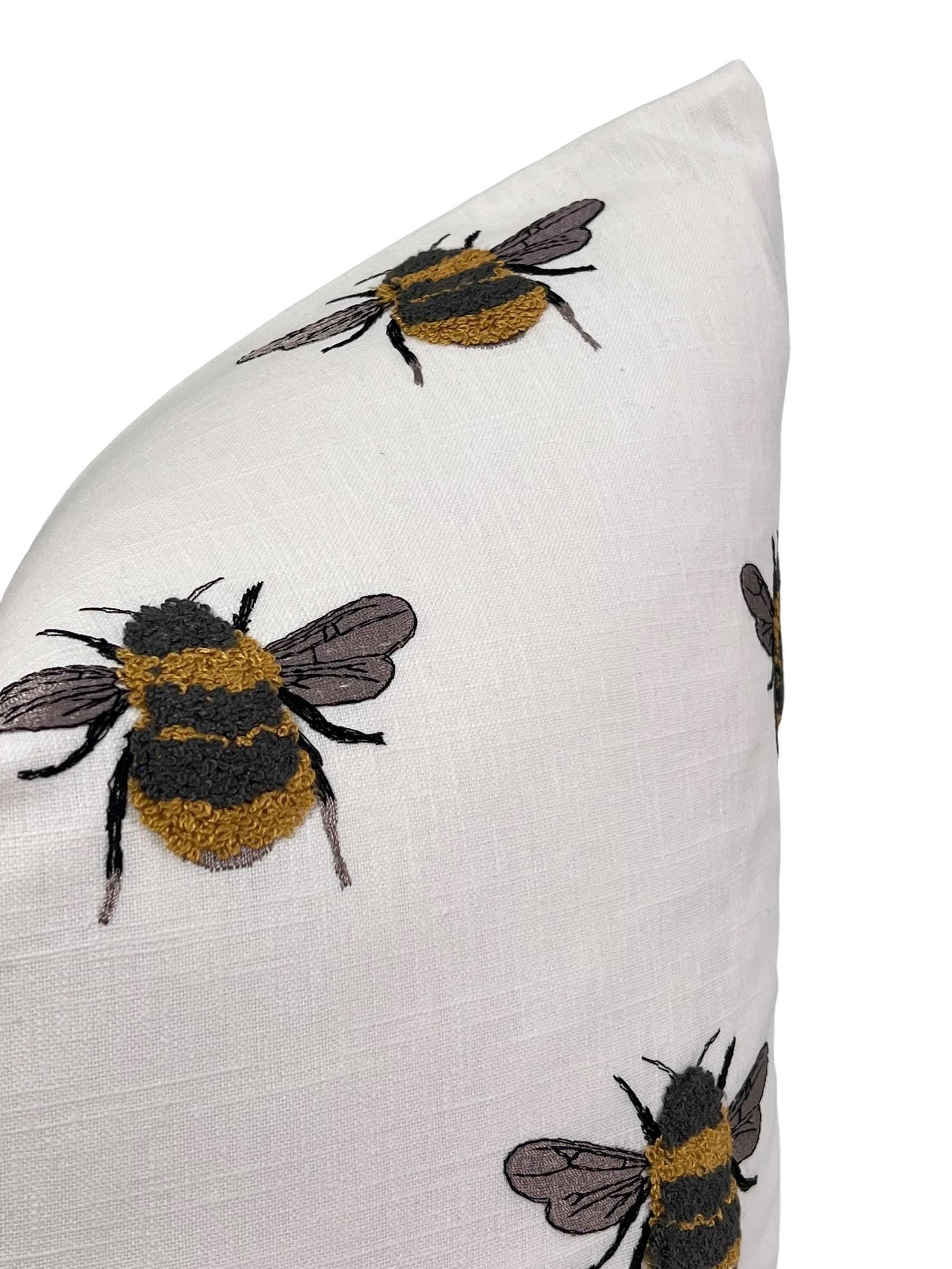 Bee Print and Mustard Plaid Pillow Set, Farmhouse Throw Pillows