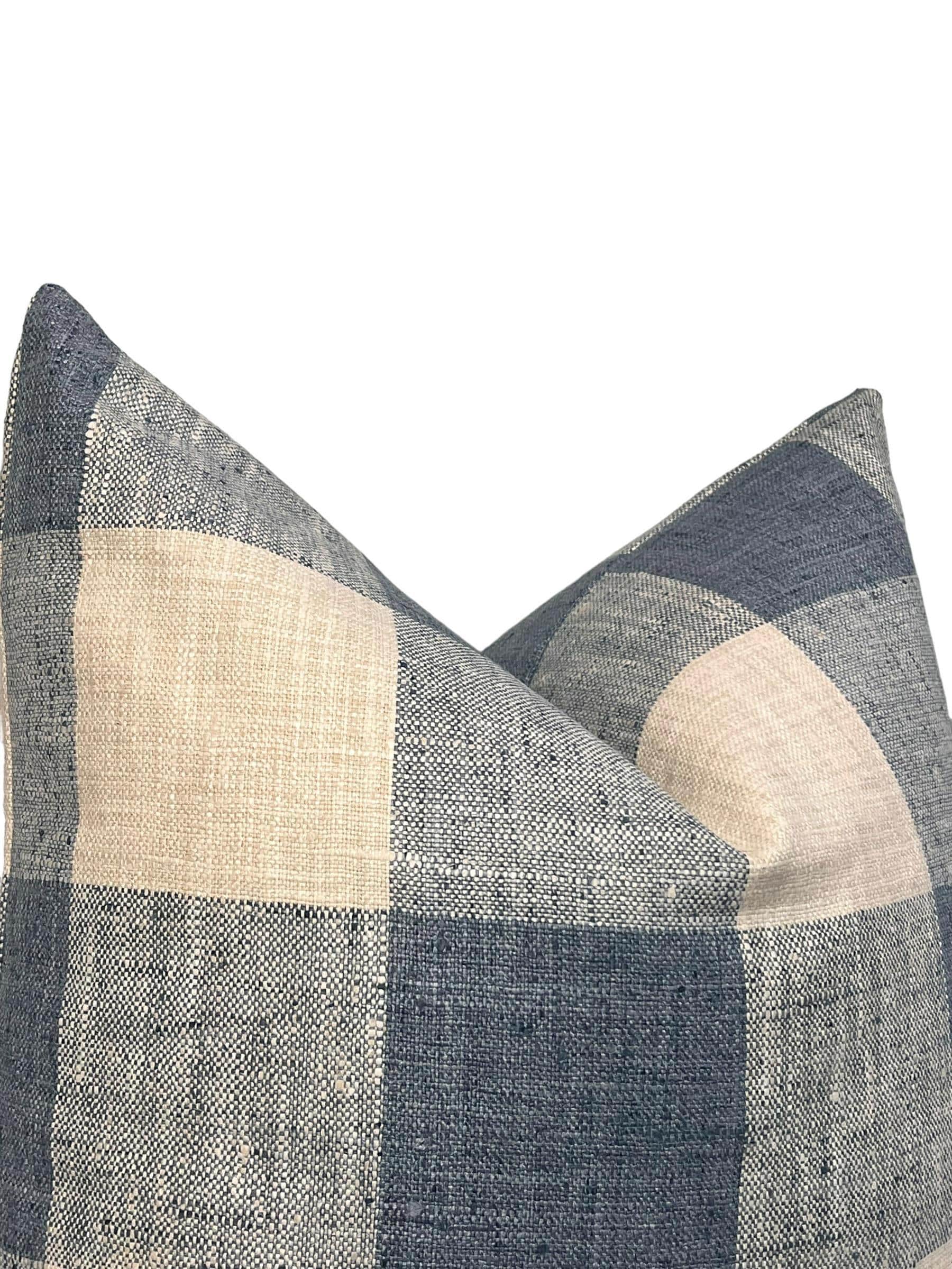 Blue and Beige Buffalo Check Pillow Cover, Farmhouse Decor