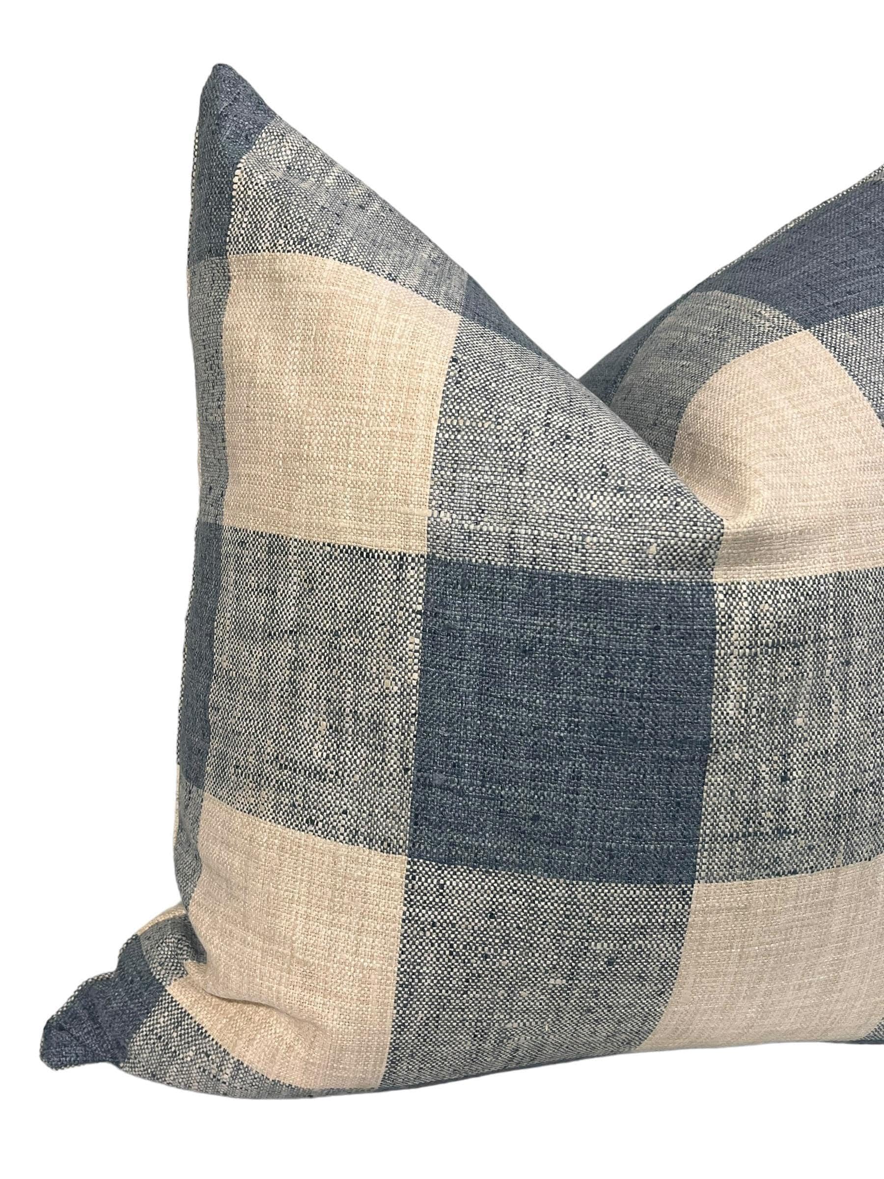 Blue and Beige Buffalo Check Pillow Cover, Farmhouse Decor