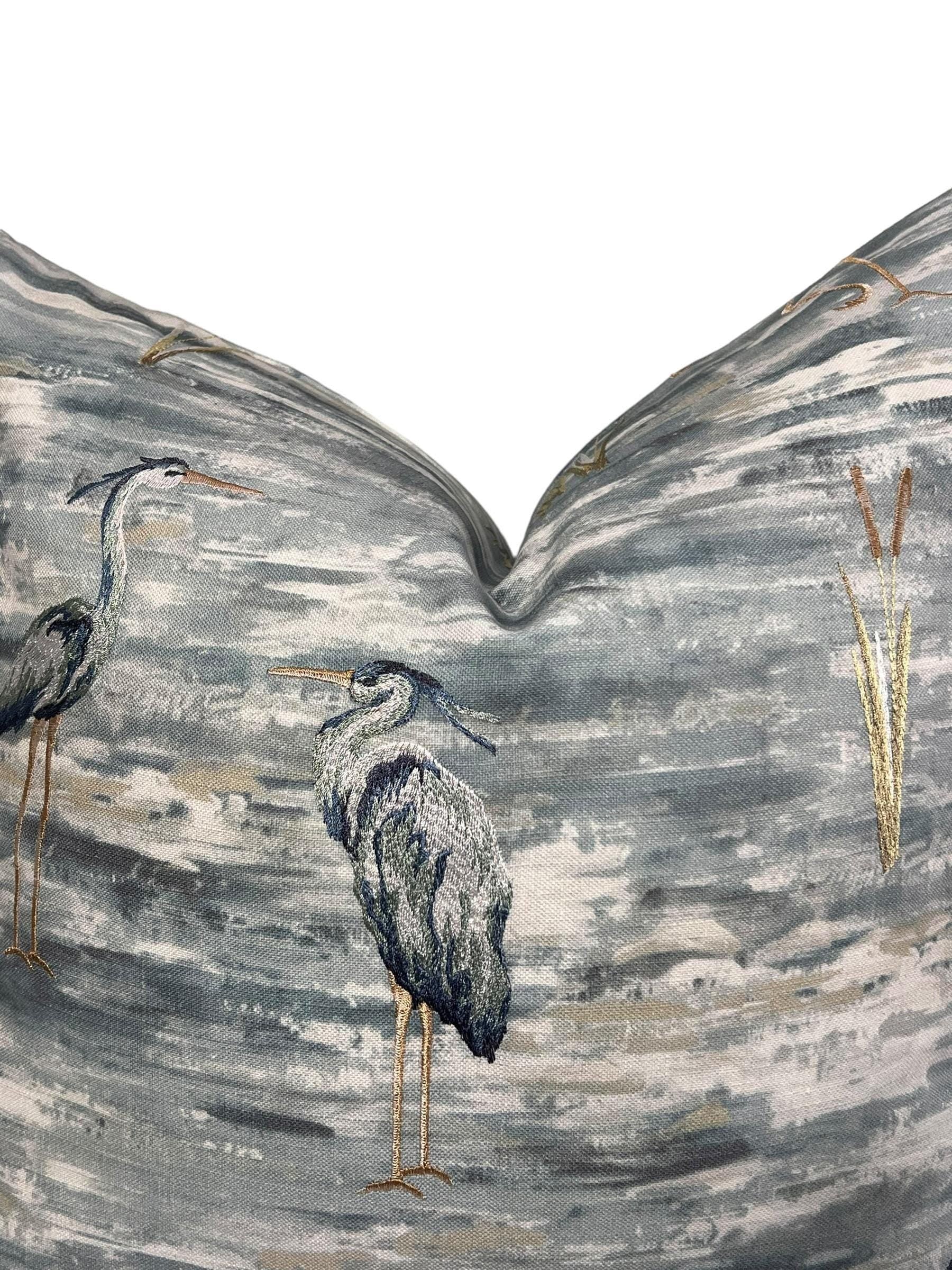 Watercolor Heron Print Pillow Cover, Coastal Beach House Decor