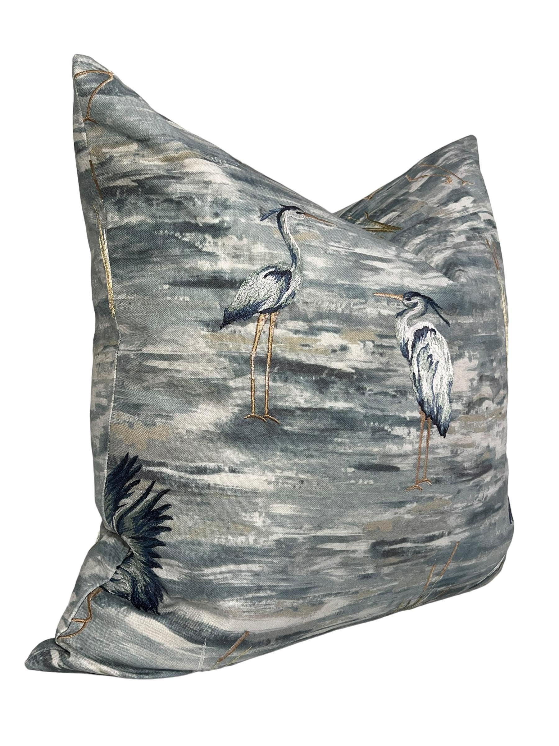 Watercolor Heron Print Pillow Cover, Coastal Beach House Decor