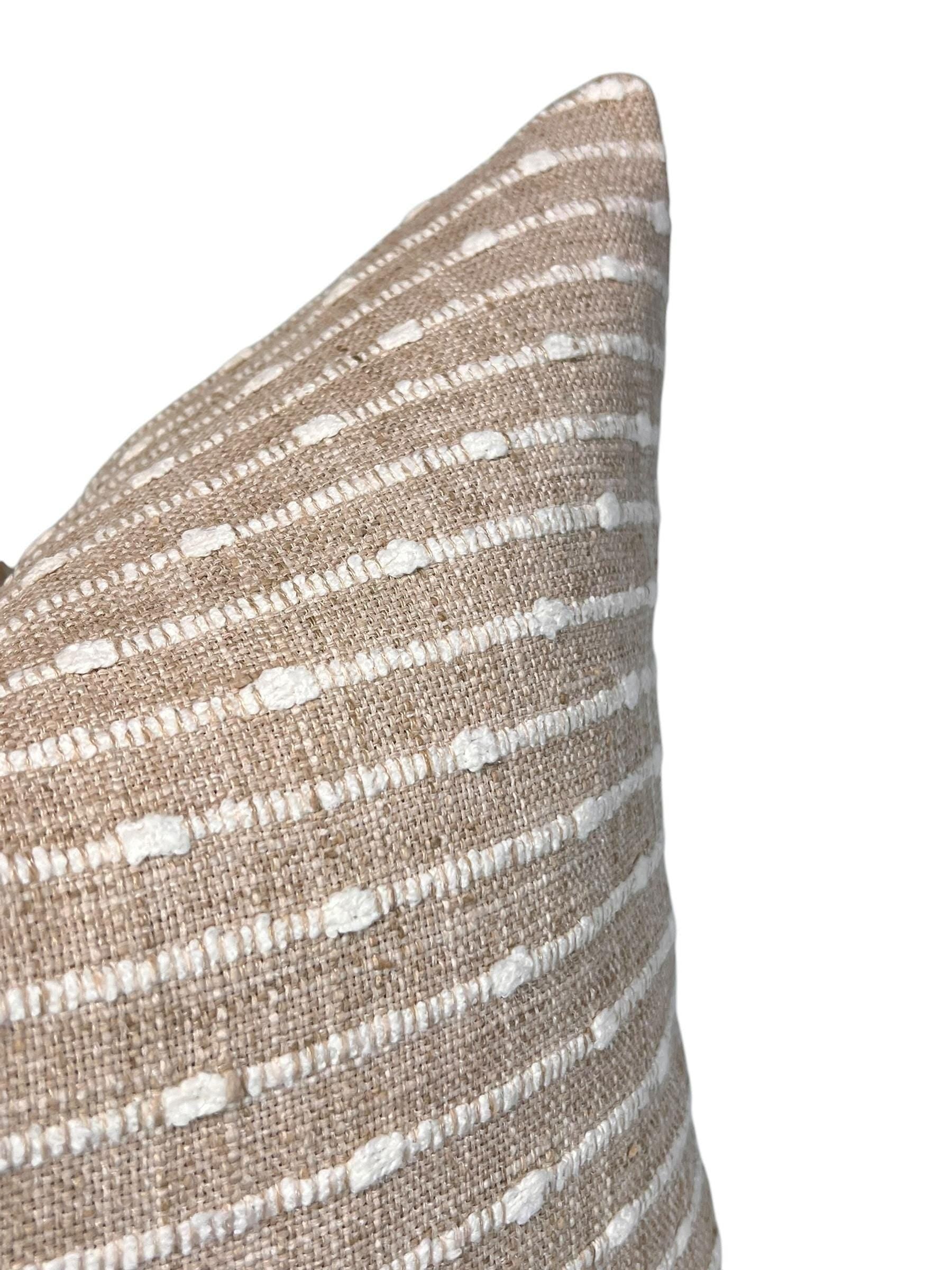 Tan Woven Stripe Pillow Cover, Boho Dotted Cushion