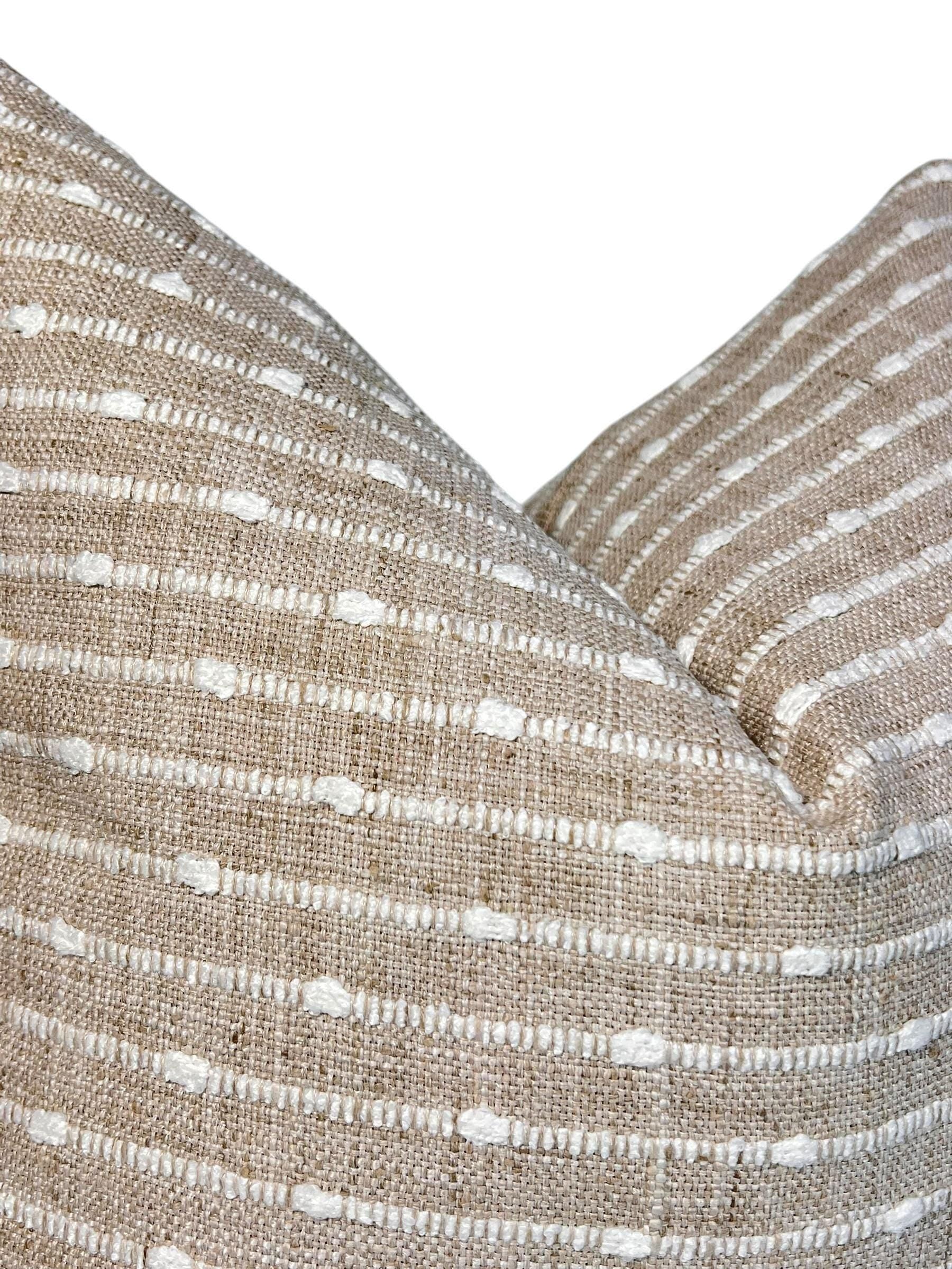 Tan Woven Stripe Pillow Cover, Boho Dotted Cushion