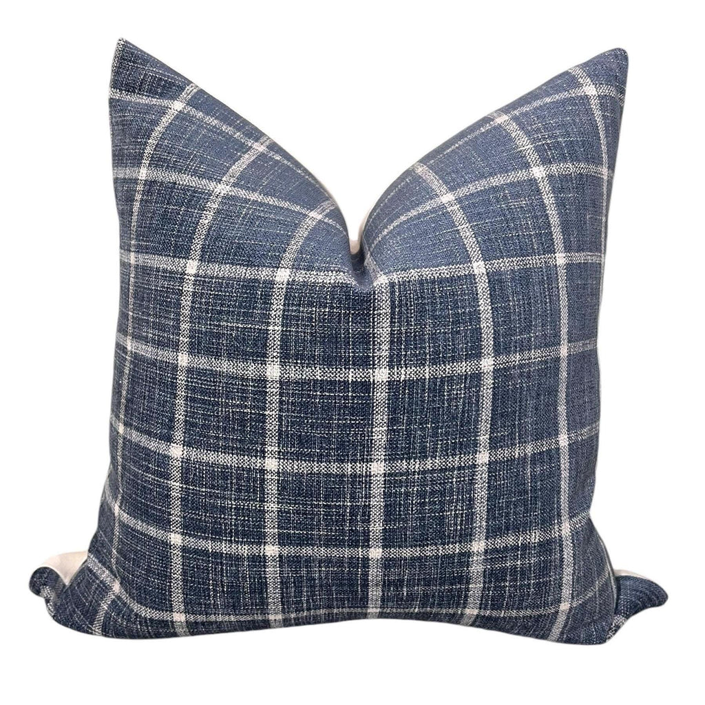 Handmade Navy Blue Plaid Pillow Cover, Farmhouse Style
