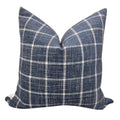 Handmade Navy Blue Plaid Pillow Cover, Farmhouse Style